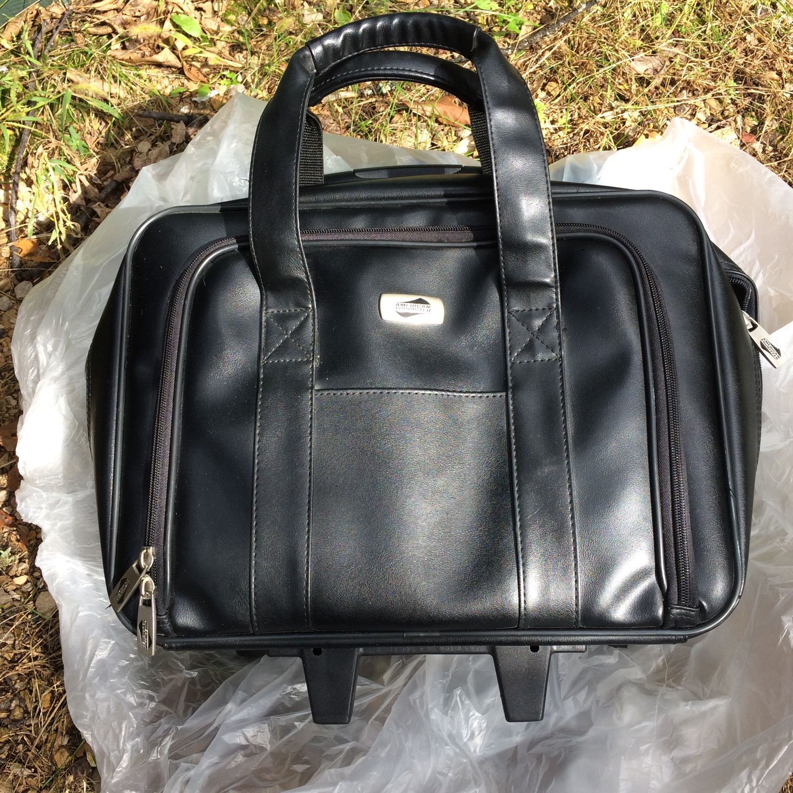 American Tourister Briefcase Leather Black Quality Attache Case