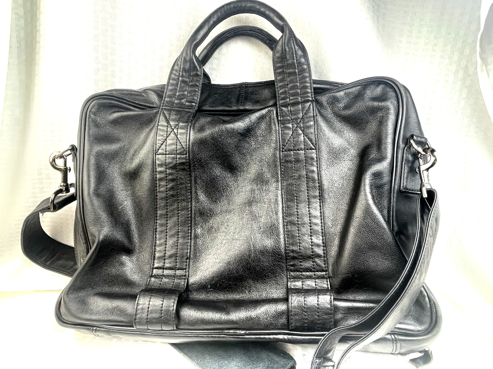 Land’s End Messenger Bag Briefcase Black Leather Top Handle & Shoulder w/ Lg YKK