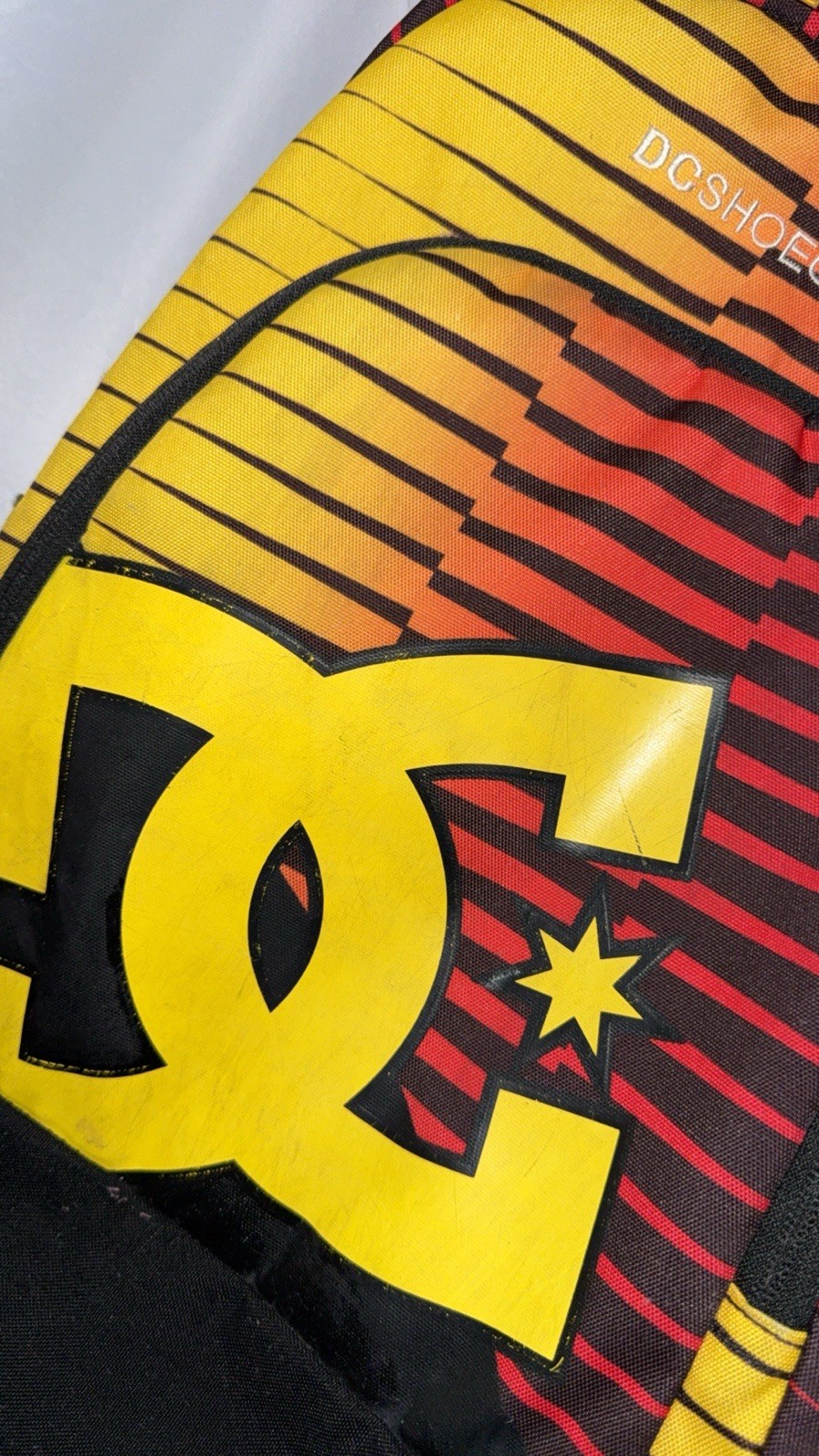 Vintage DC Shoes Skating Backpack RED YELLOW BLACK PRE OWNED