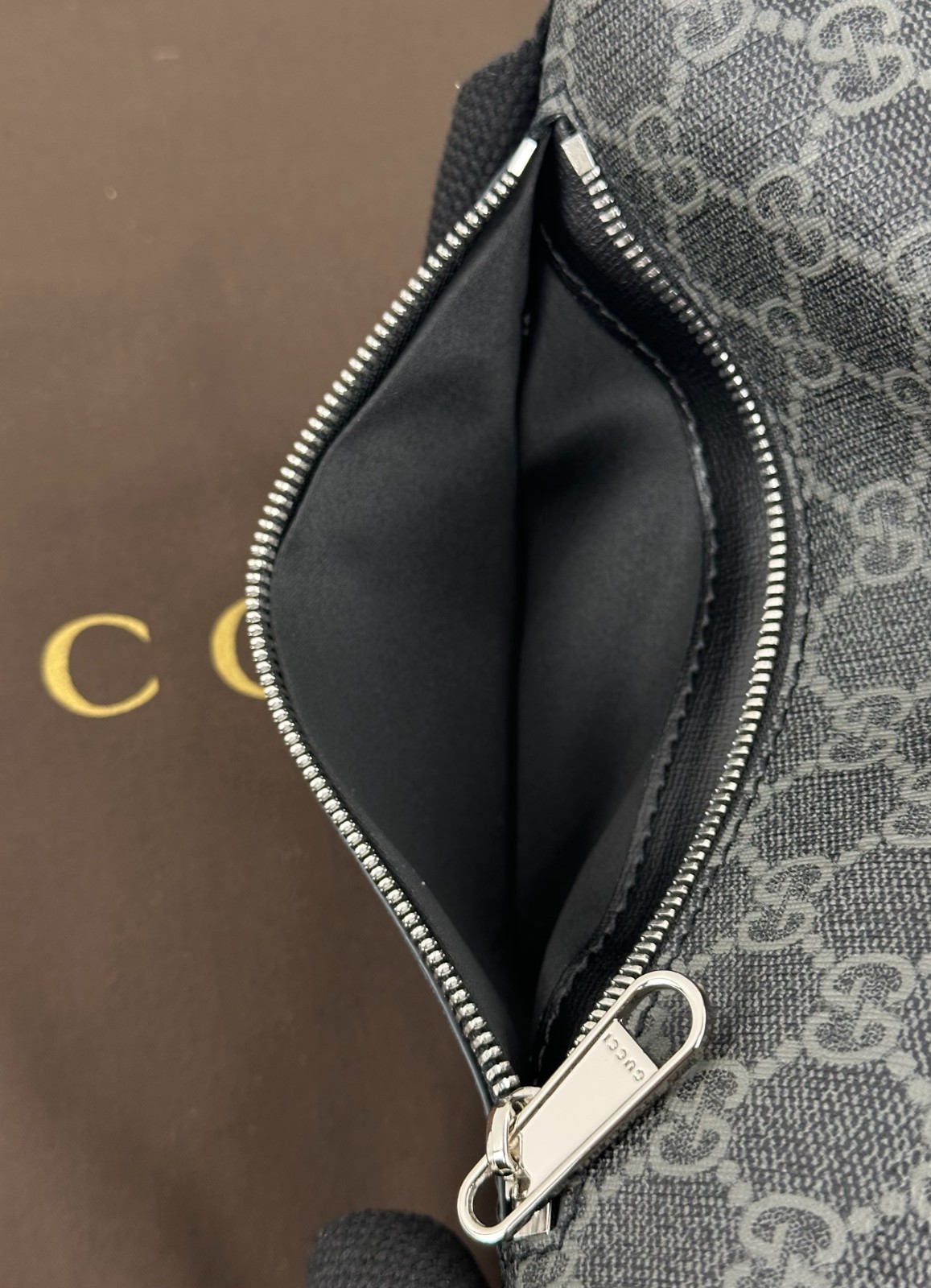 Gucci GG Monogram Interlocking G Canvas Leather Crossbody Belt Bag Black 682933