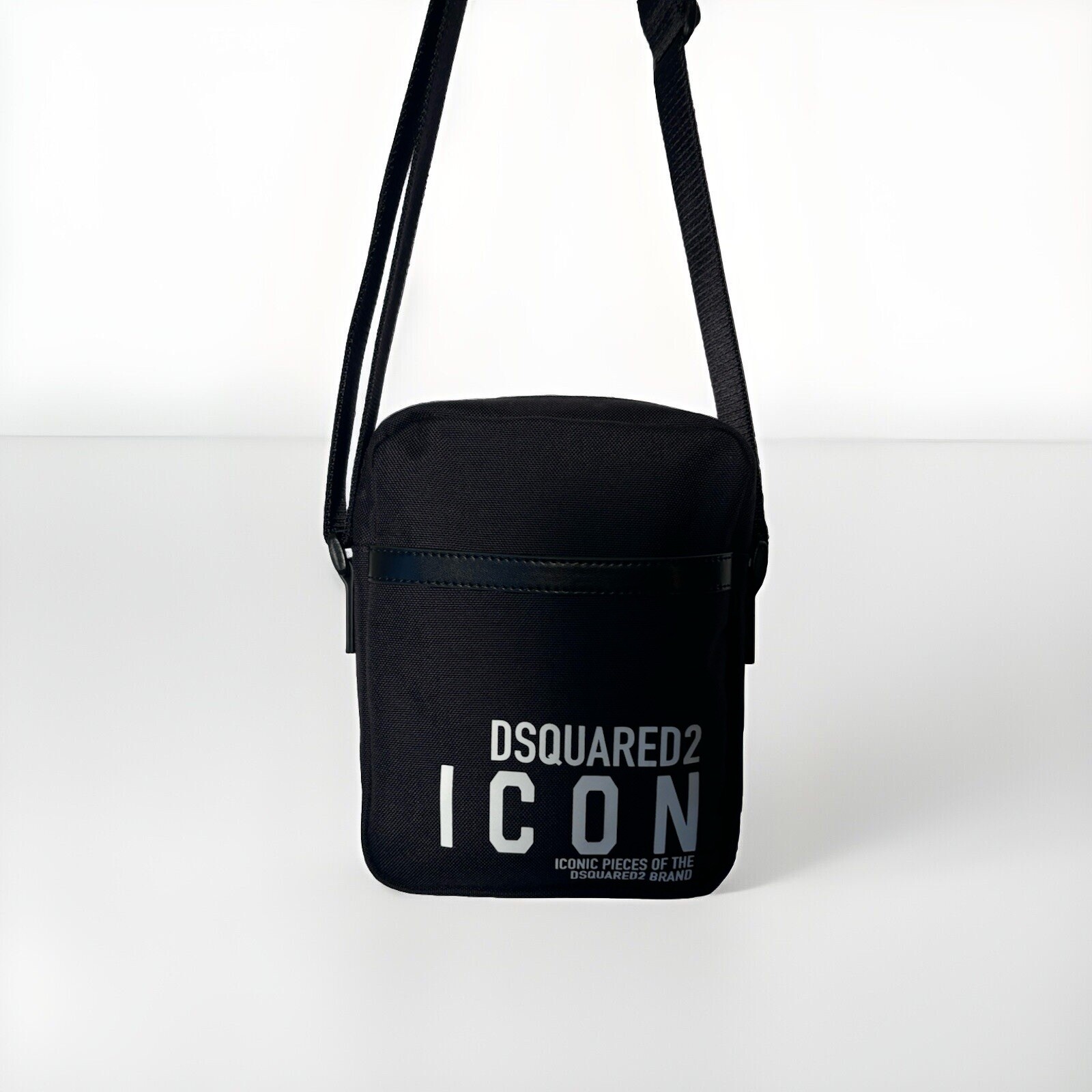 $602Dsquared2 Man Black polyamide – Cow Leather Be Icon Crossbody Shoulder Bag