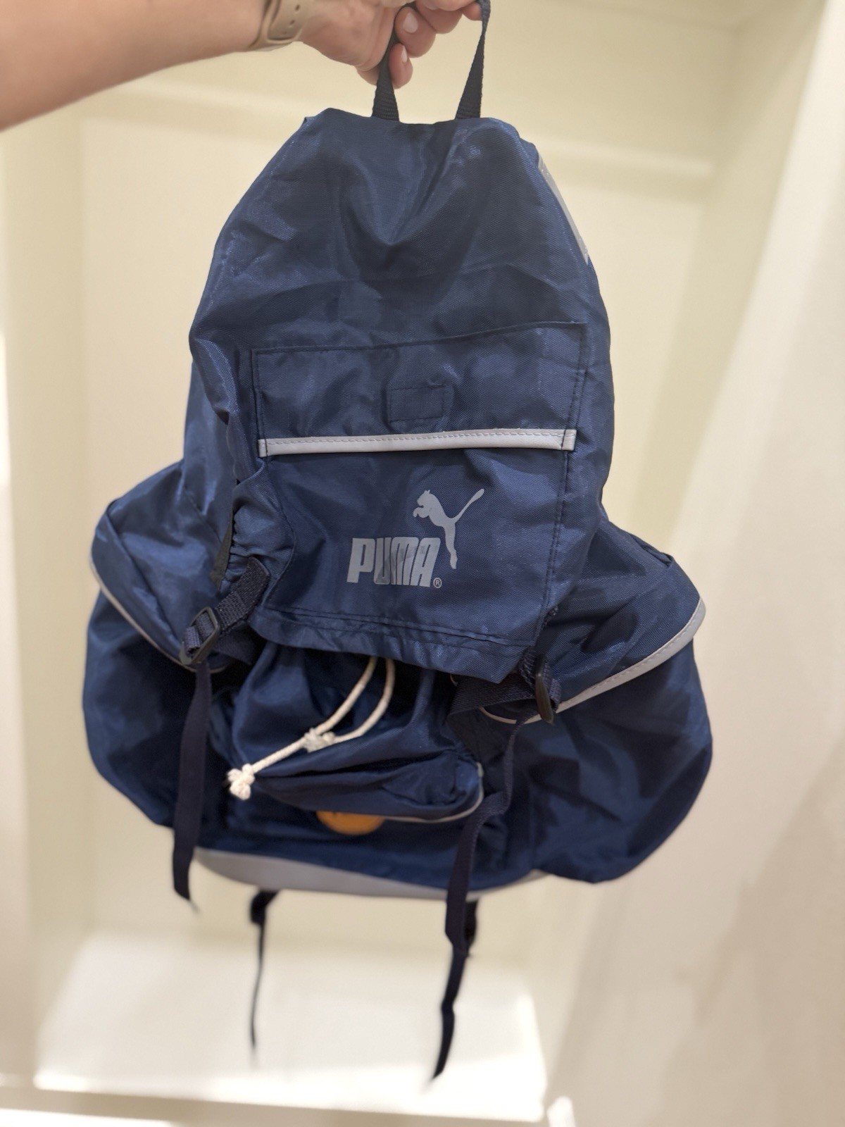 Y2K 90s PUMA King Backpack Blue Sports Bag with Gray Leather bottom VTG