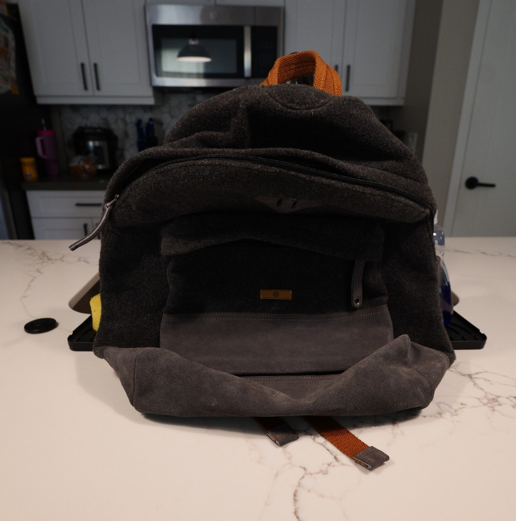 Stussy Deluxe Gray Orange Backpack Adjustable Straps Pockets Zip Streetwear