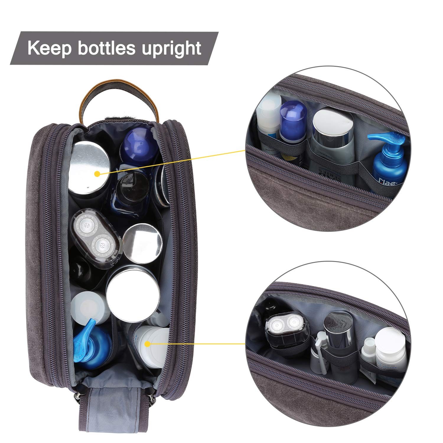 BAGSMART Toiletry Bag for Men, Canvas Travel Organizer Medium, Grey