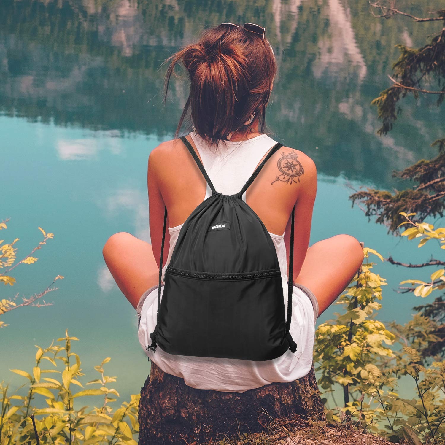 Drawstring Backpack String Bag Sackpack Cinch Water Resistant Nylon for Gym S…