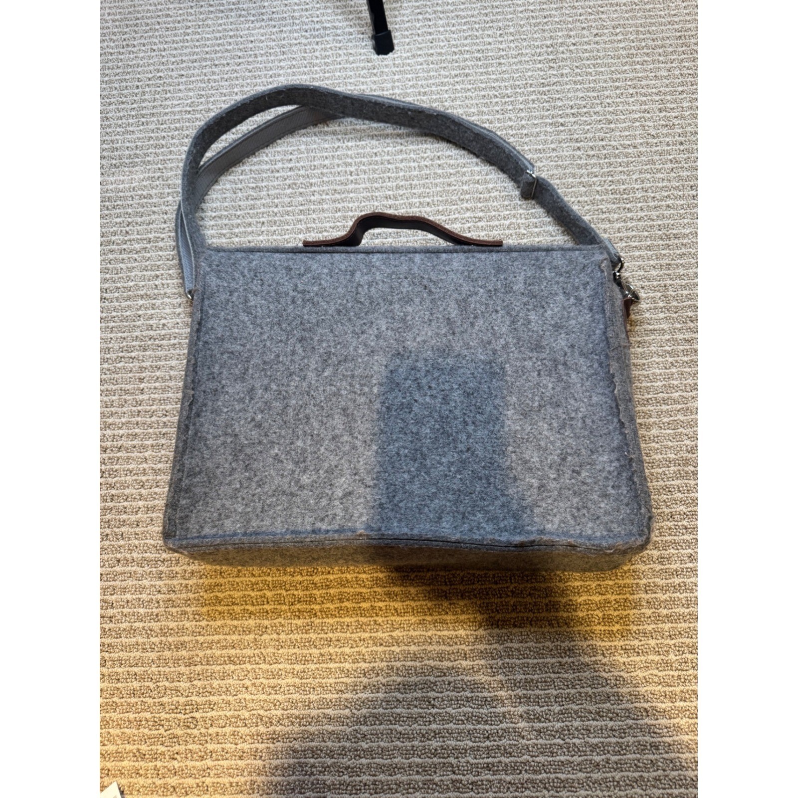 Grey Felt Satchel Messenger Bag Two Tone Buckle Strap Shoulder Bag