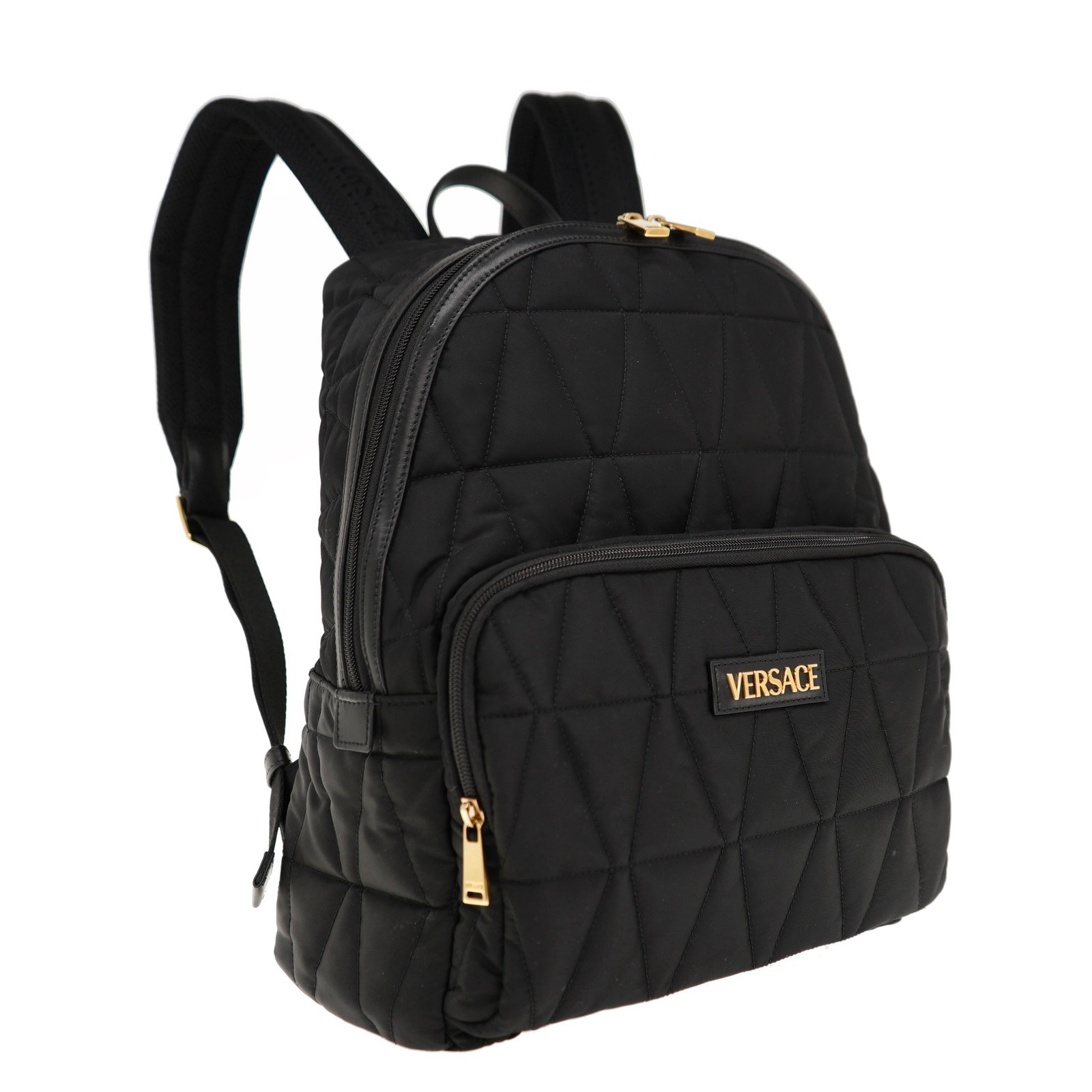 Versace Myth Embroidered Logo Backpack Quilted Black Nylon New