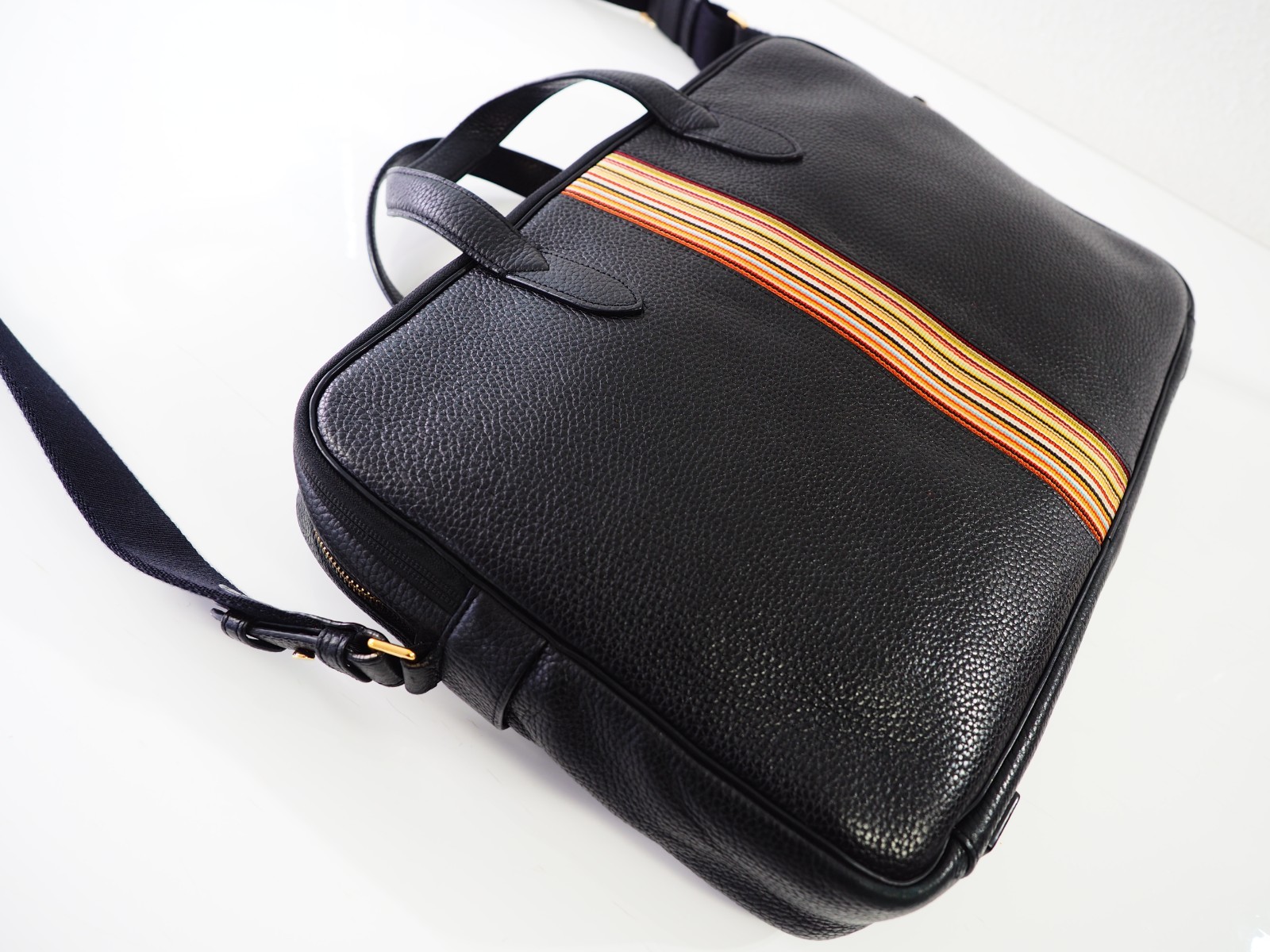 Paul Smith Bag Signature Stripe City Webbing Black Leather Folio Crossbody