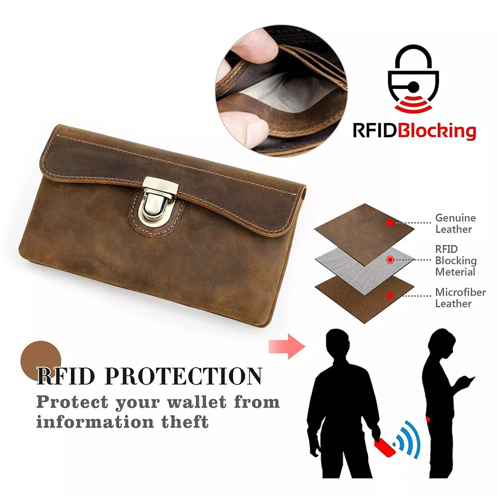 Genuine Leather Cell Phone Belt Clip Holster RFID Waist Bag Wallet Carrying Case