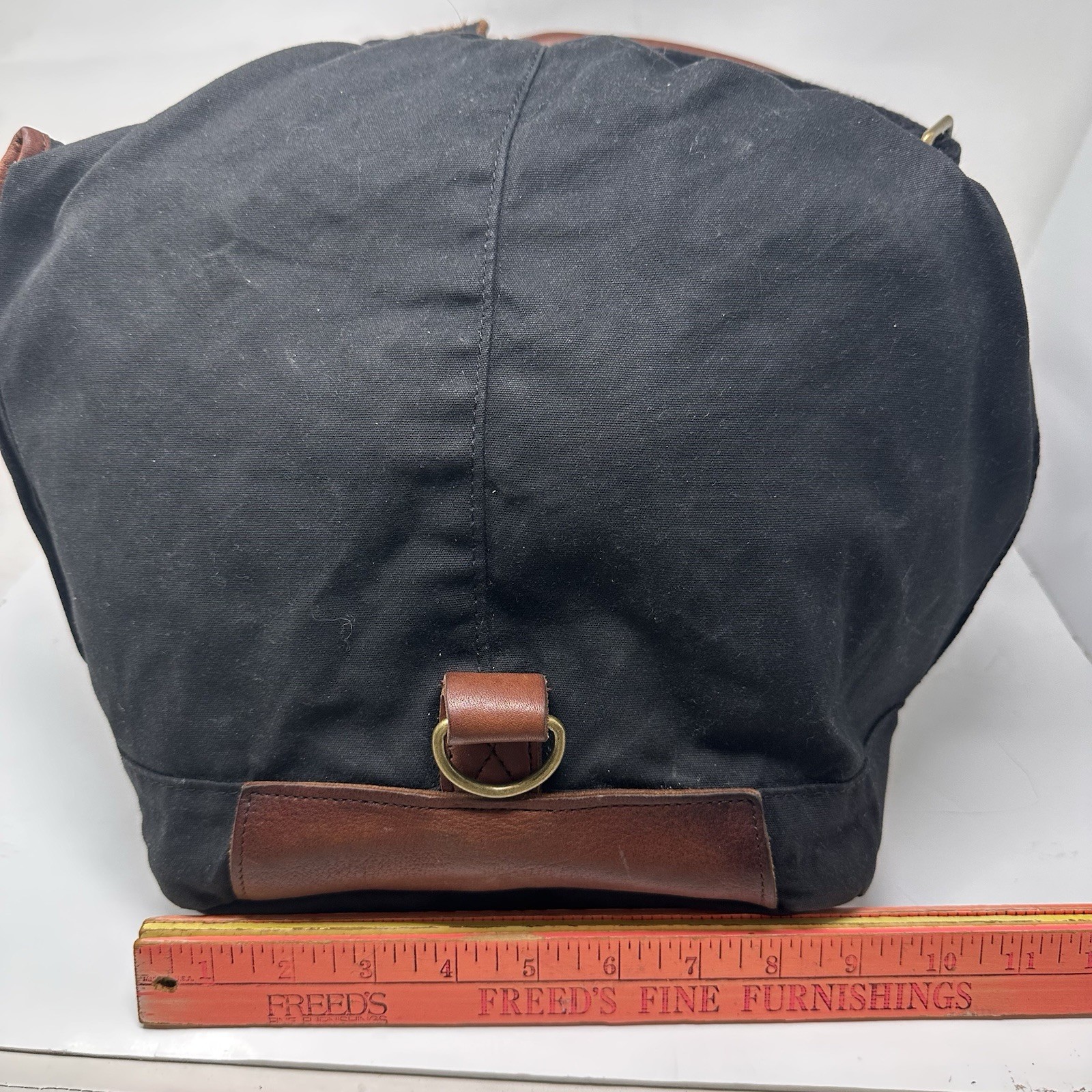 Duluth Trading Black Canvas Leather Messenger Tote Bag Vintage 18x12x9
