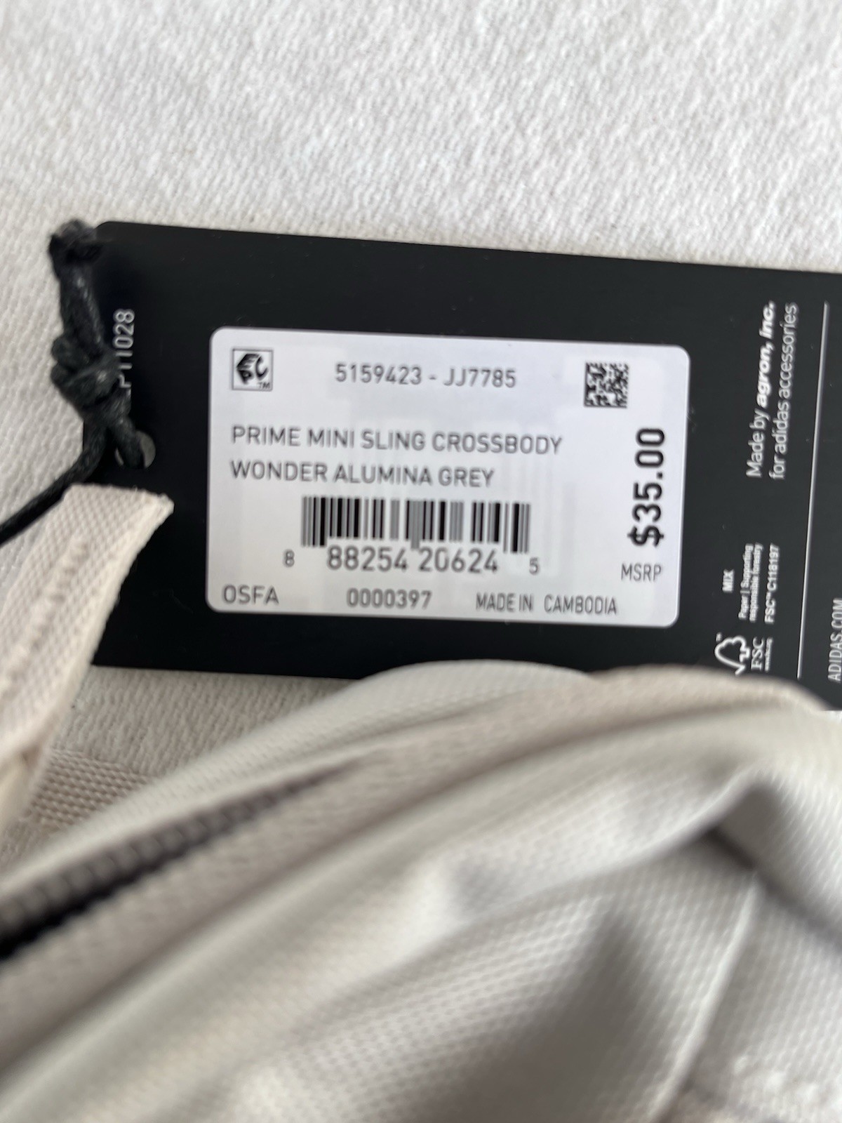 Adidas Crossbody Prime Mini Sling Wonder Aluminum Grey BNWT OSFA JJ778