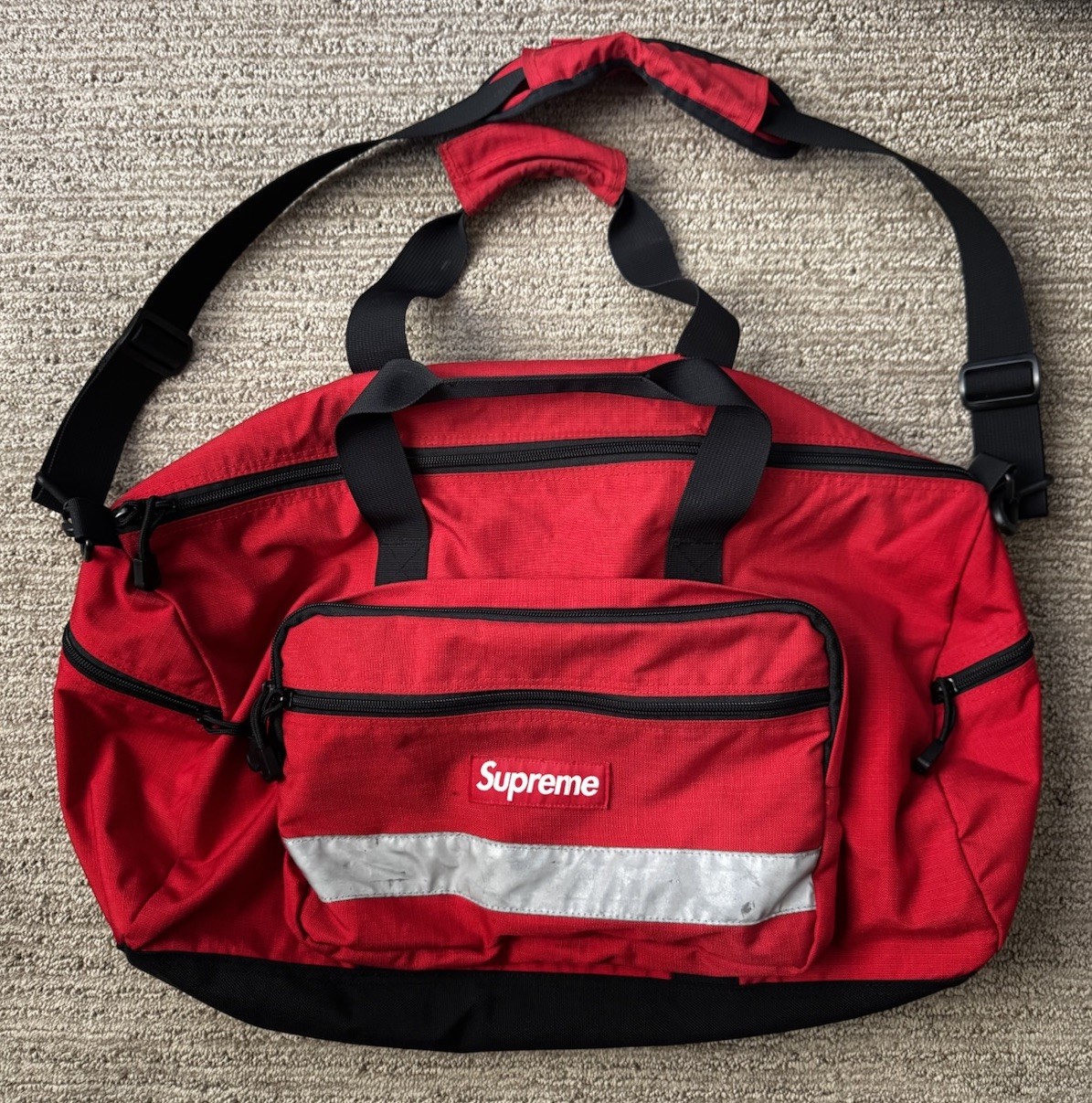 SUPREME NEW YORK FW14 VINTAGE HI VIS DUFFLE BAG RED 3M FAST SAME DAY SHIPPING