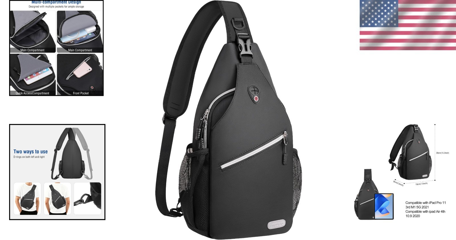 Lightweight Black Sling Backpack for Men – Ideal for Hiking and Casual Travel