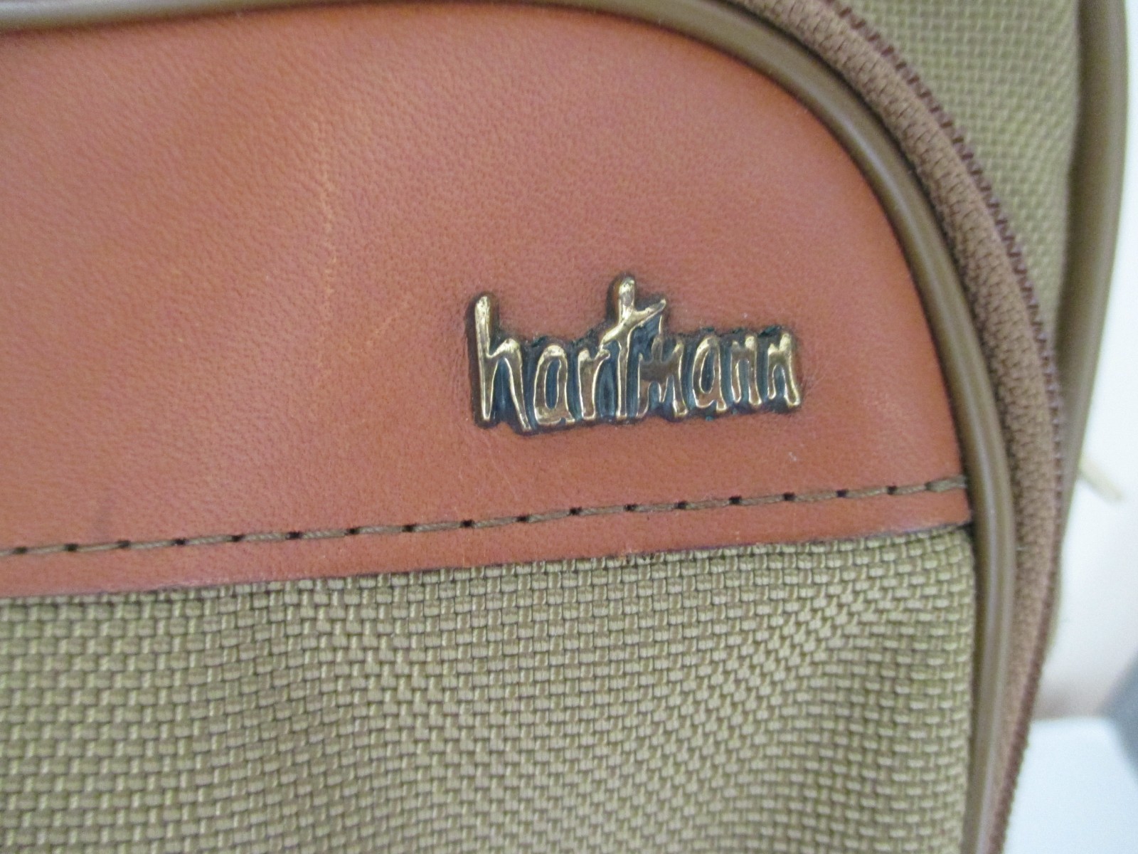 Hartmann Messenger Bag Green Nylon Canvas & Tan Leather Double Handles