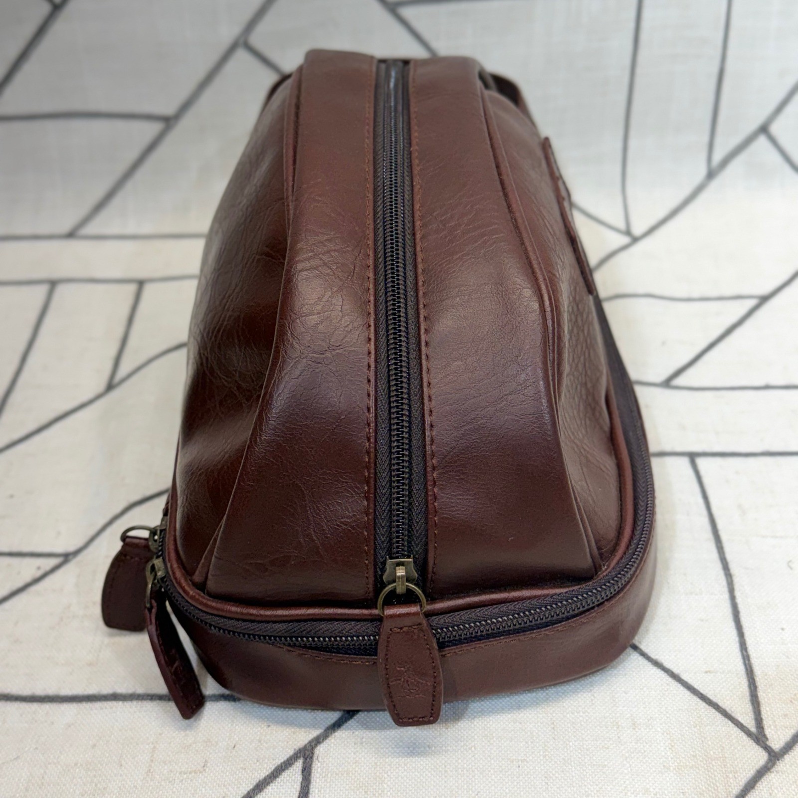 Original Penguin Toiletry Bag One Size Brown Faux Leather Double Zip Dopp Kit