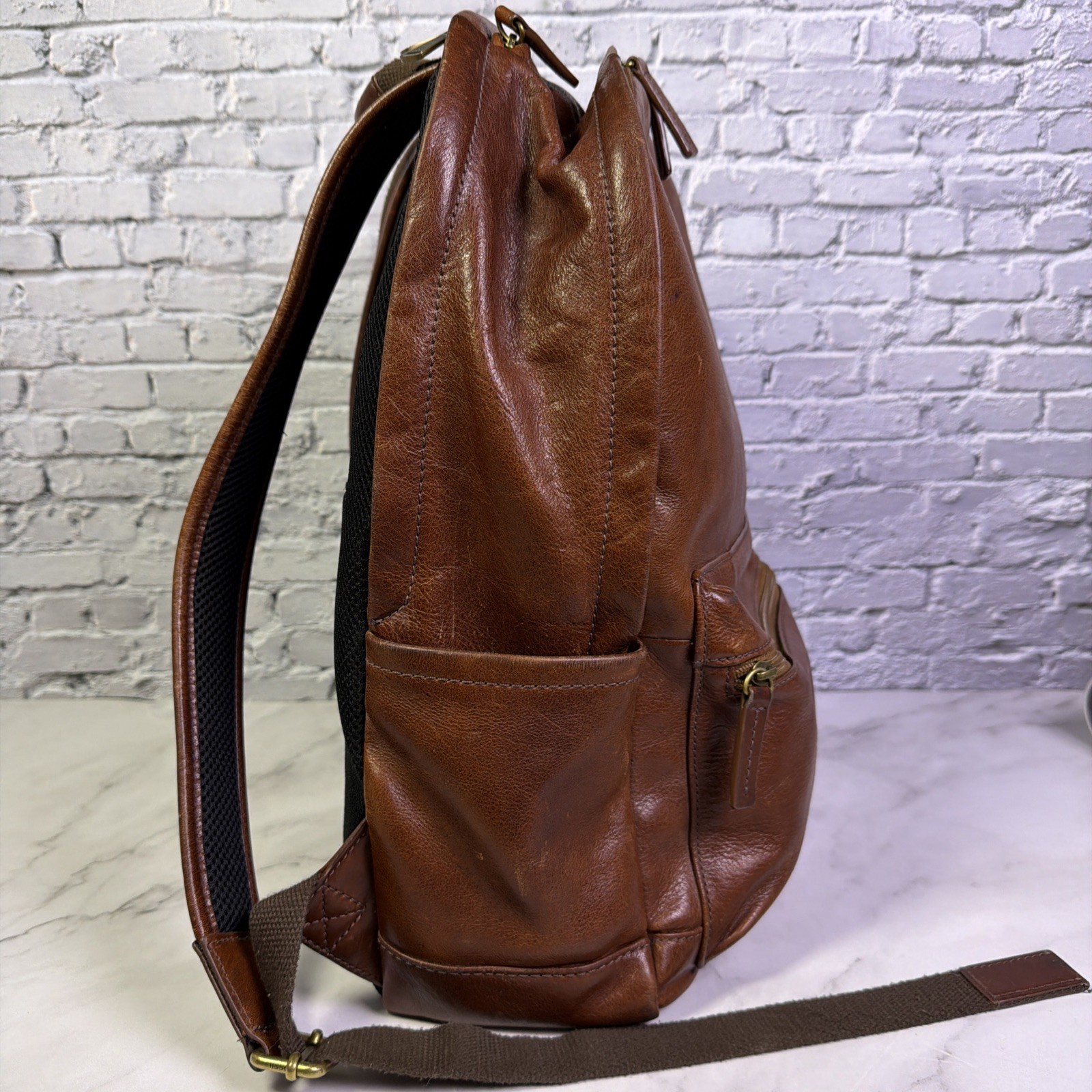 FOSSIL Cognac Brown Leather Estate Backpack 16-inch Vintage Inspired