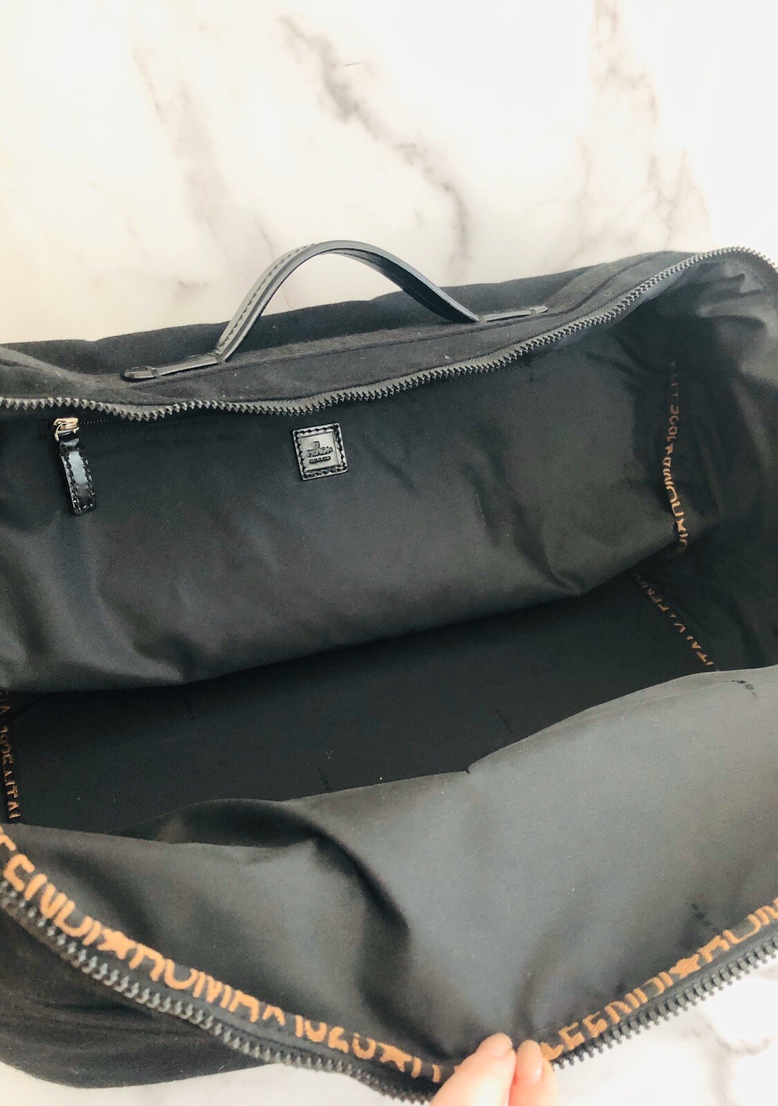 FENDI 100% Black Cashmere Logo Monogram Large Duffle Travel Bag