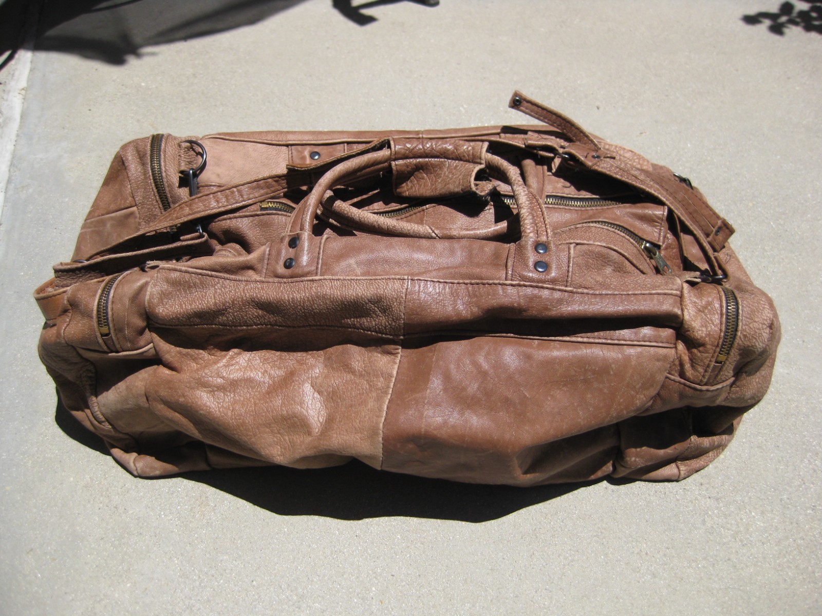 Vintage Genuine Leather Brown Duffle Bag Tote Travel Carry-On Shoulder Mexico