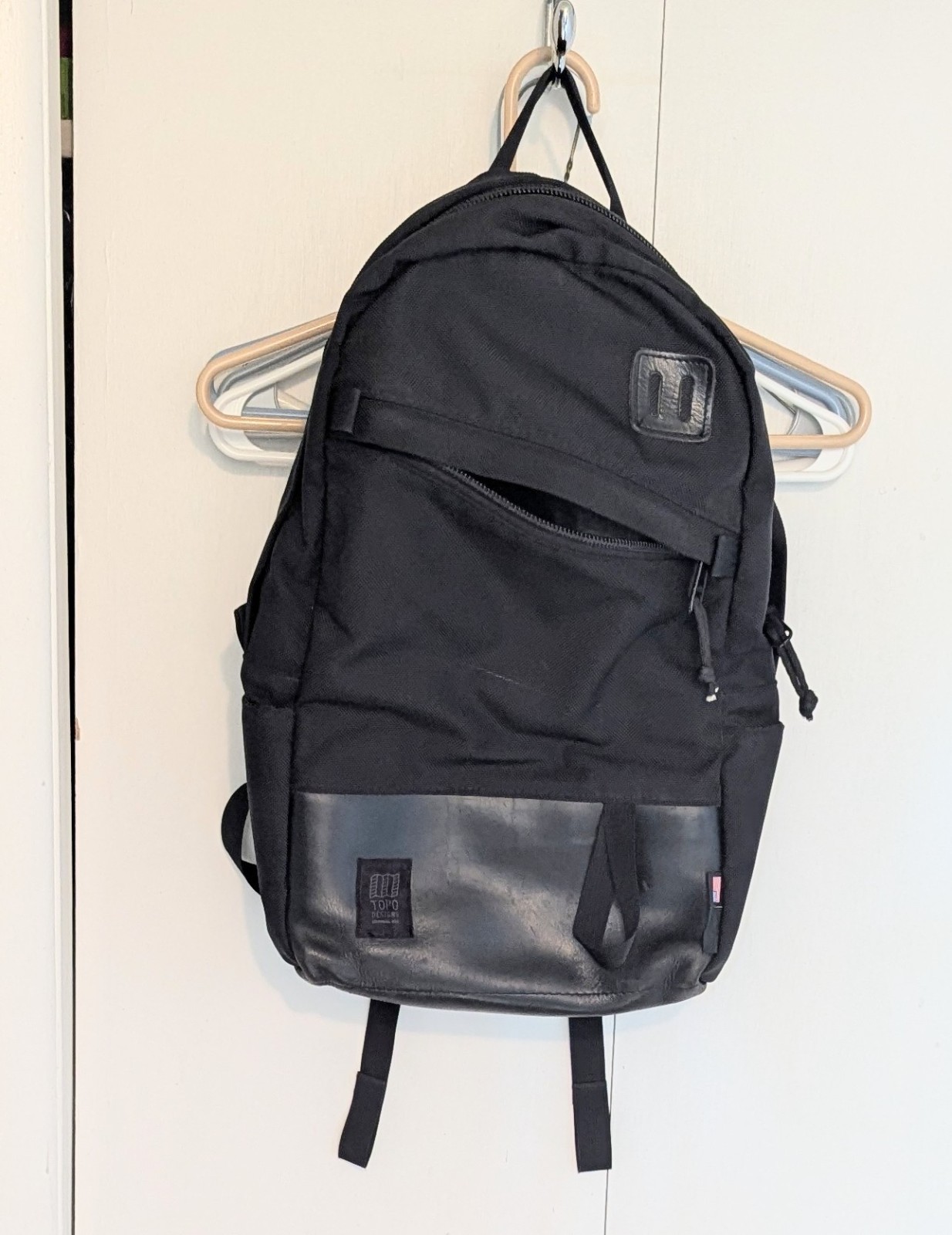 Topo Designs Daypack Ballistic Black Leather 20L Cordura Made In USA