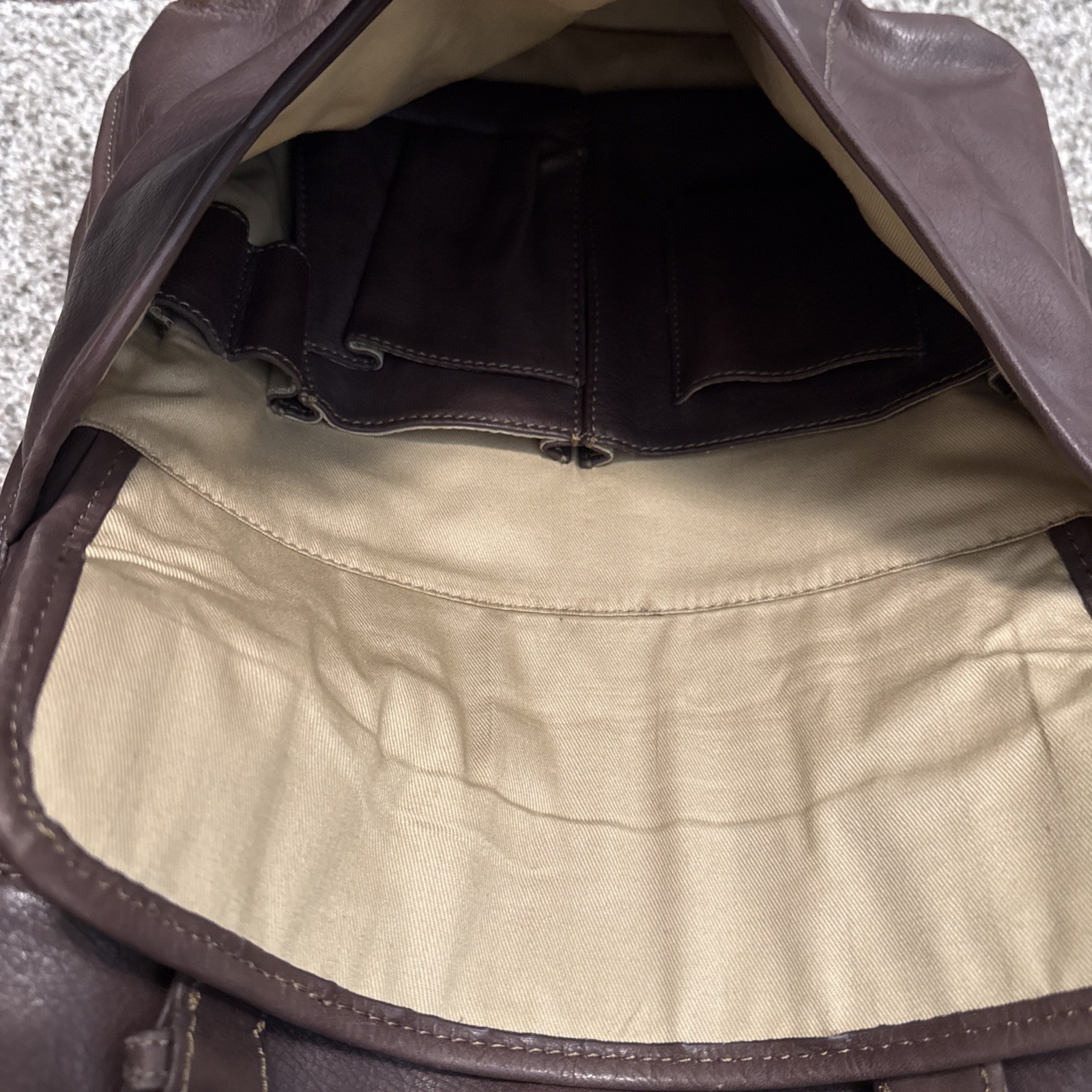 Levenger Beige Light Brown Leather Large Convertible Bag Backpack