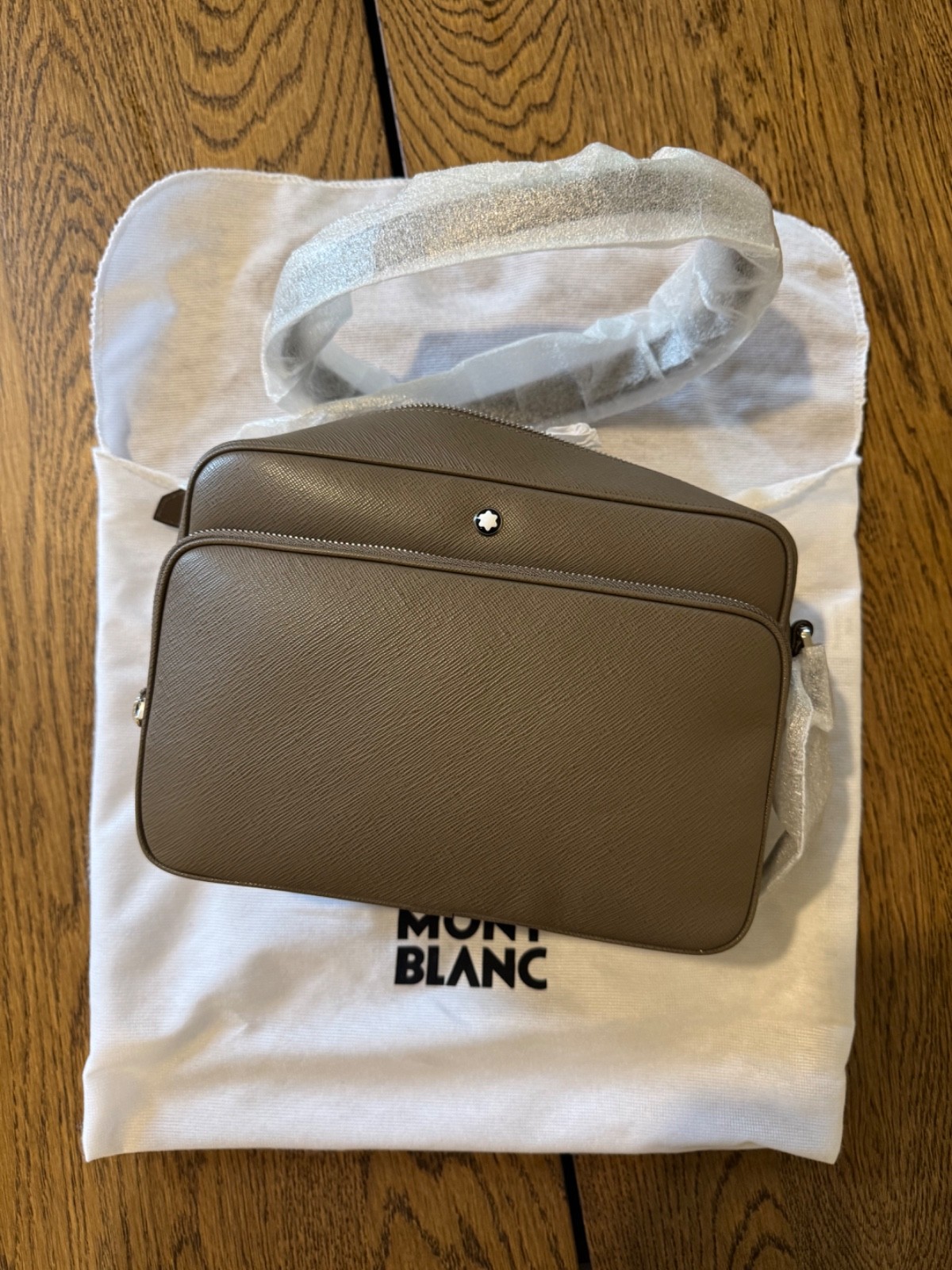 Montblanc Sartorial Crossbody Bag – Taupe Saffiano Leather – Brand New