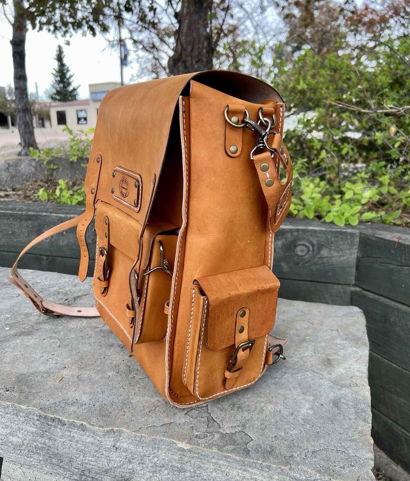 Leather Backpack. Handmade Tan Rucksack Style. 17×11.5×6 inches.