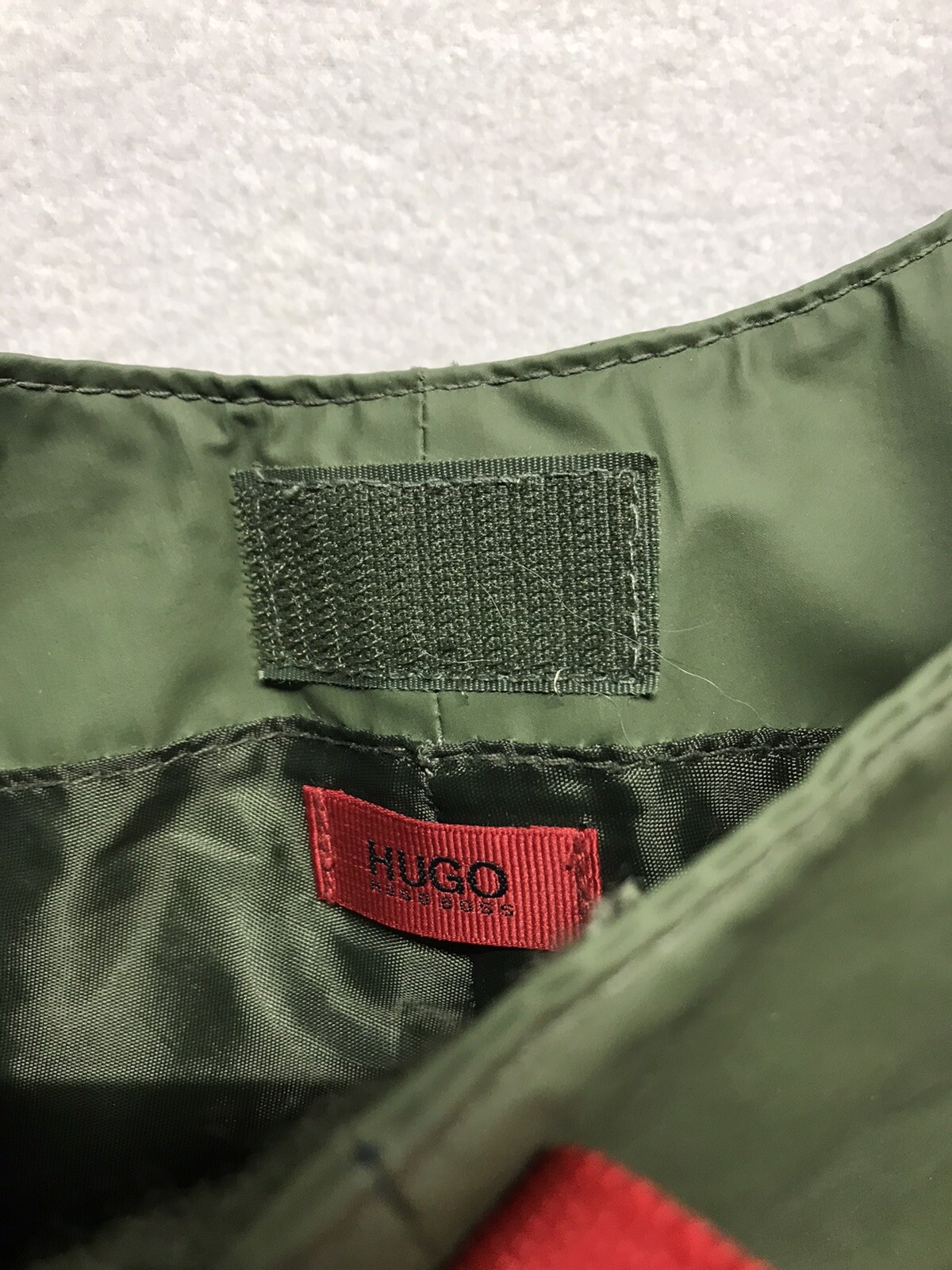 Hugo Boss Army Green Back Pack Nylon PVC 15” X 14” Bungee Button