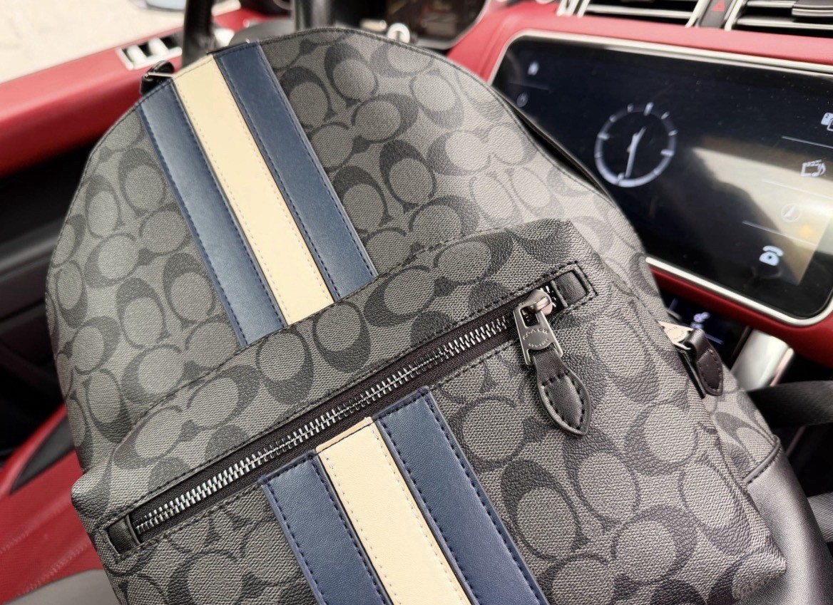 West Backpack In Signature Canvas With Varsity Stripe Coach mens backpack