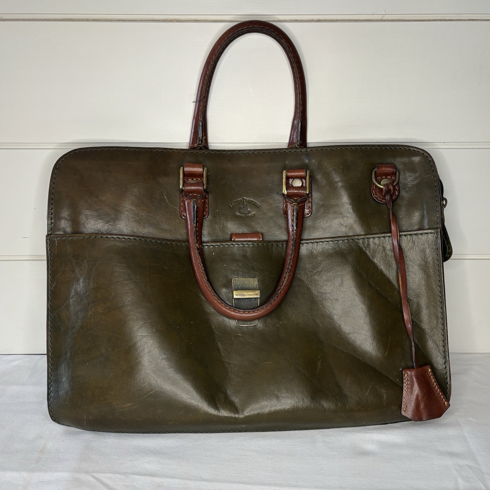 Aldo Filosini Rome Italy Leather Craftsman Handbag Shoulder Bag Brown 15x11x6”