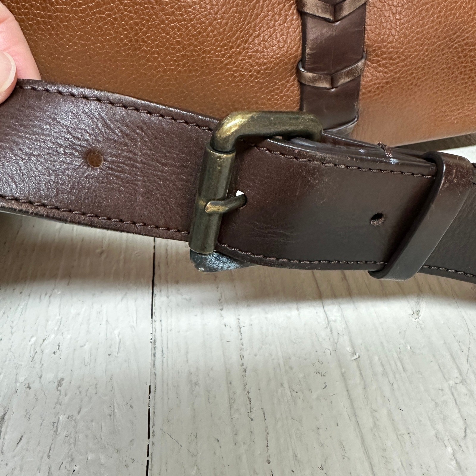 Johnston & Murphy Mens Brown Leather Briefcase Laptop Messenger Bag Two Tone