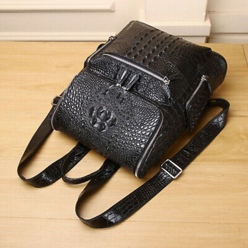 100% Real Leather Backpack, New Crocodile Pattern Travel Backpack Large Rucksack