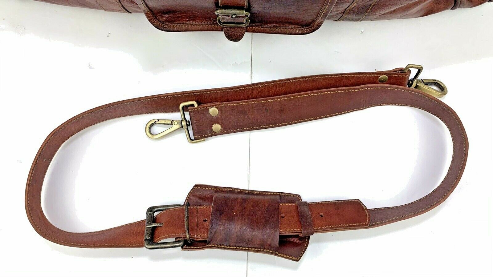 Condor British Brown Leather 2 Side Compartments & Zipper Duffel, Gym Bag VTG