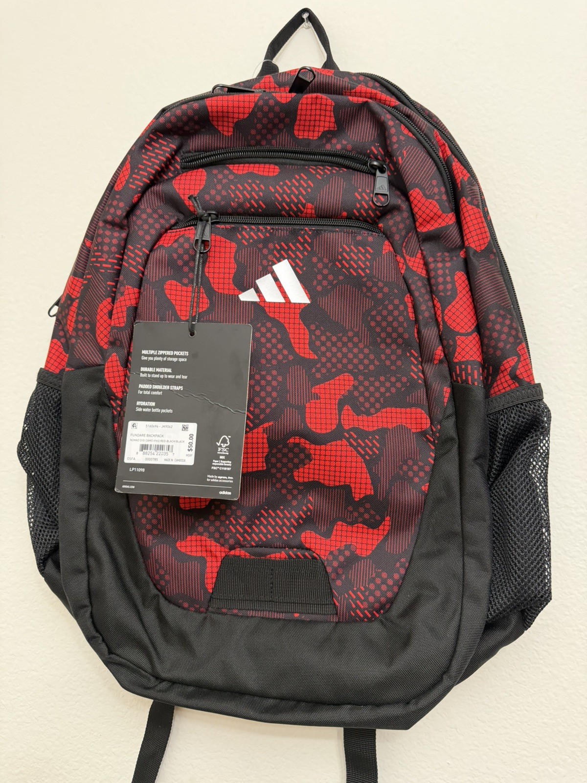 Adidas Fundare Backpack LAPTOP RED CAMO BLACK One Size