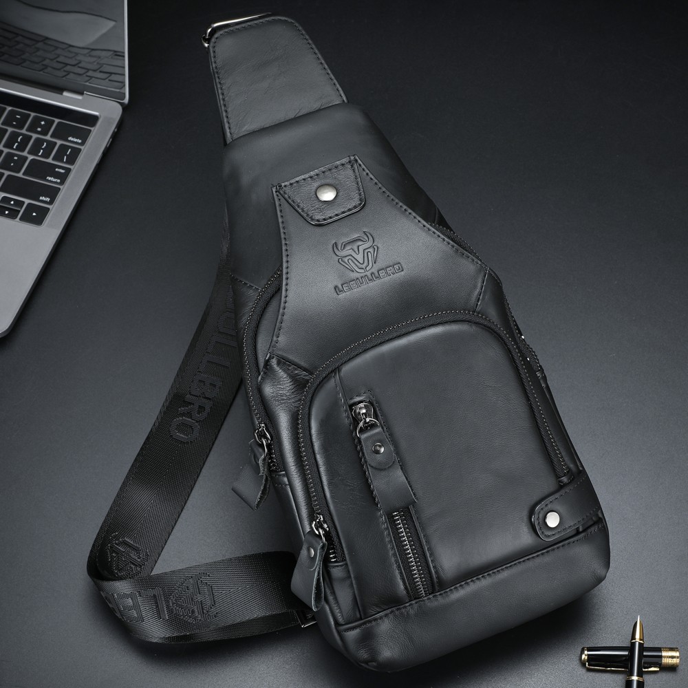 Men Chest bag Shoulder Bag Sling Backpack Crossbody Bag 100% Genuine Leather US