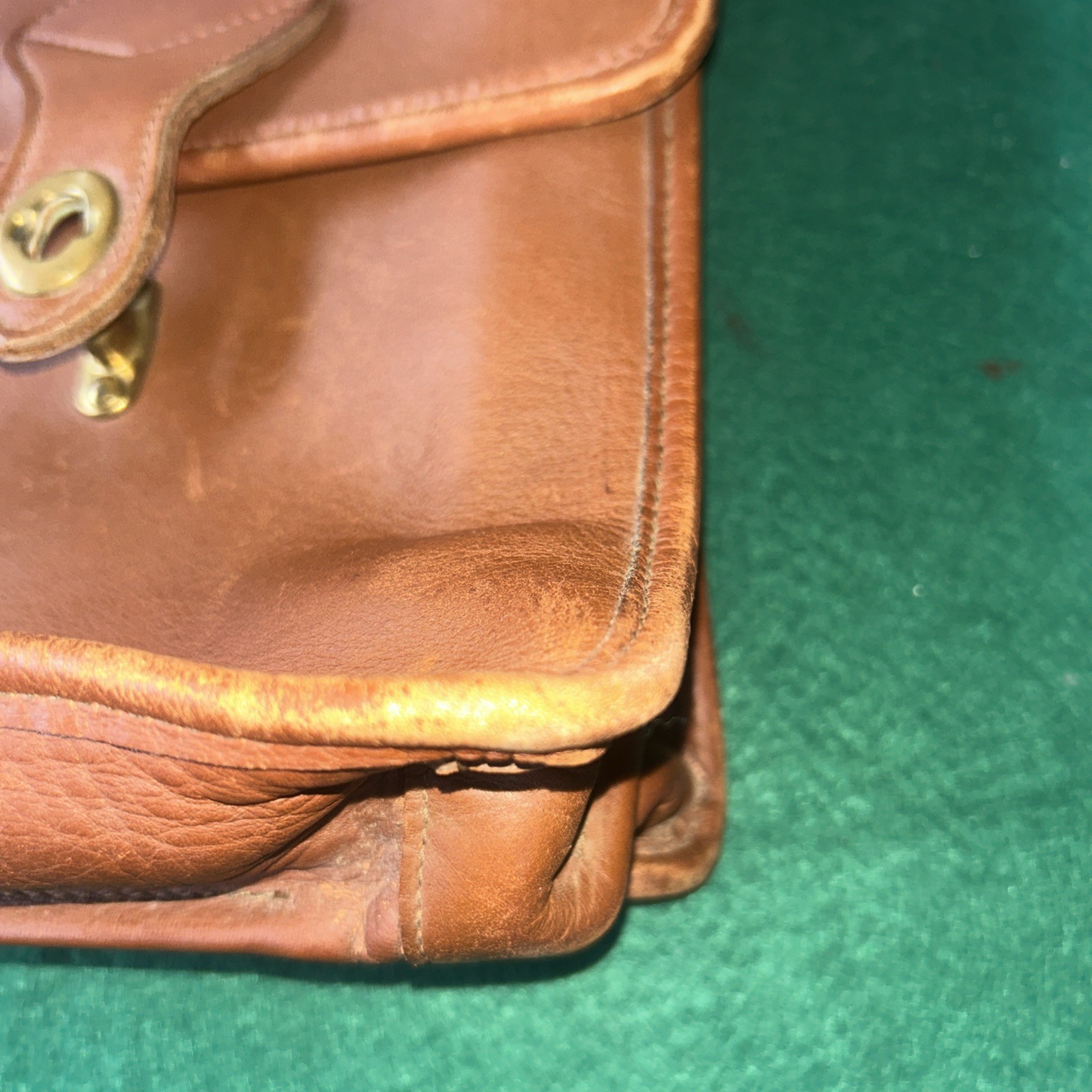 VTG Jack Georges Brown Distress Messenger Satchel Bag Brass Briefcase Leather