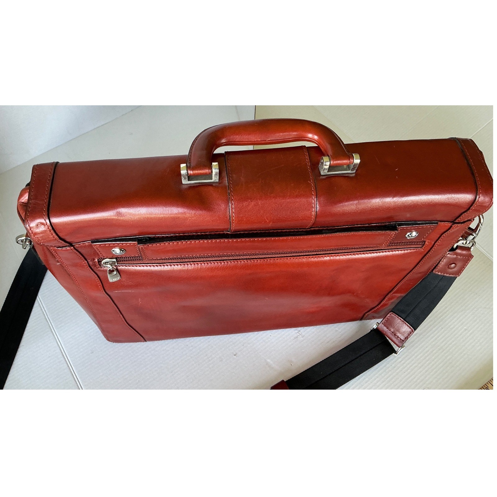Bosca Leather Messenger Bag Amber Briefcase Laptop Crossbody Professional