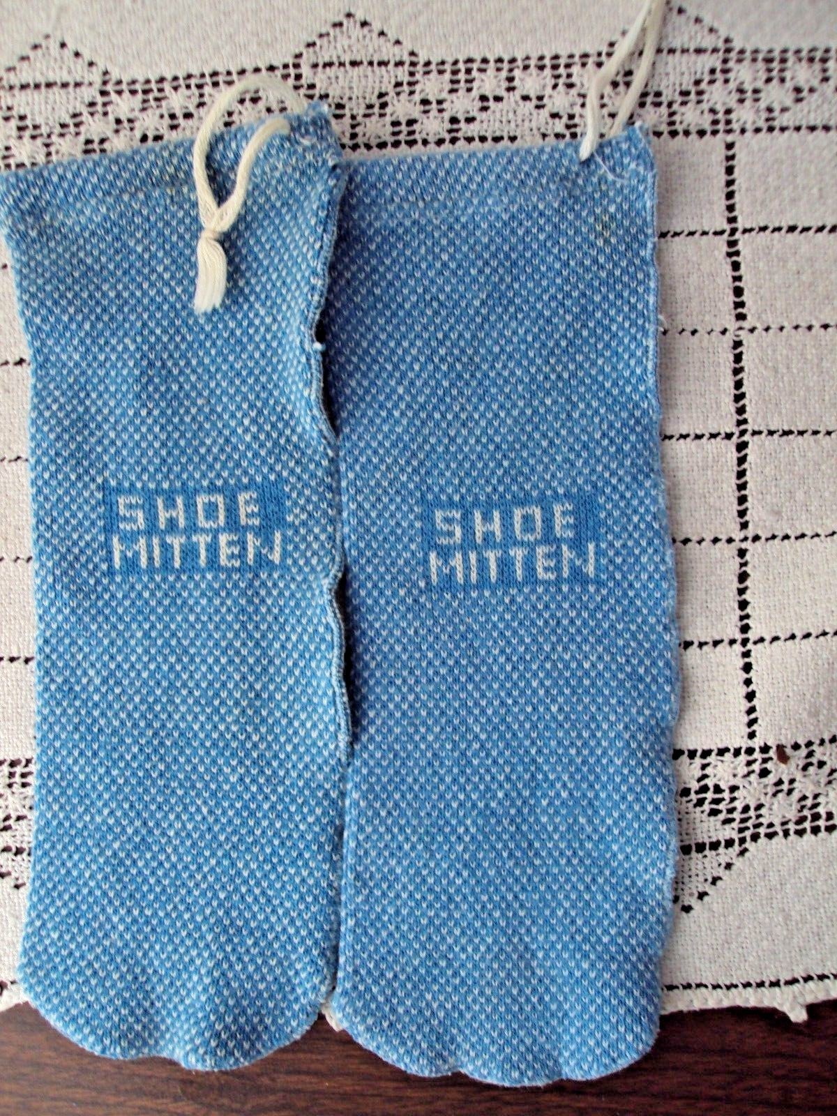 Travel Accessory Shoe Mittens Blue One Pair Knitted Drawstring Closure Vintage