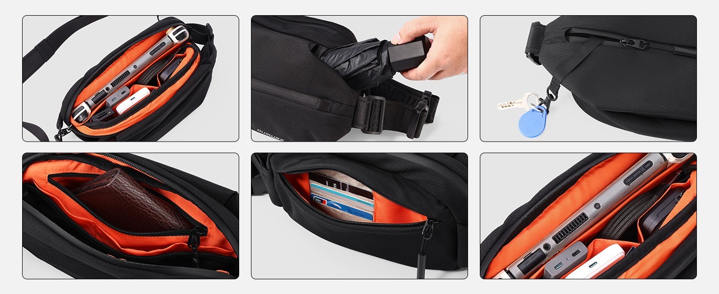 Oumurs 4L Men Sling Backpack RFID Blocking 600D Polyester Water Resistant US