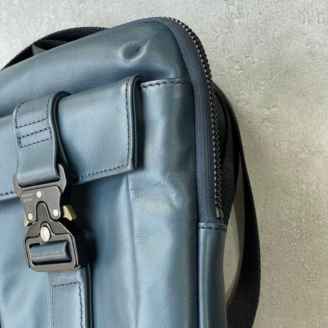 Master-Piece Navy Leather Shoulder Bag Men Unisex Travel Business