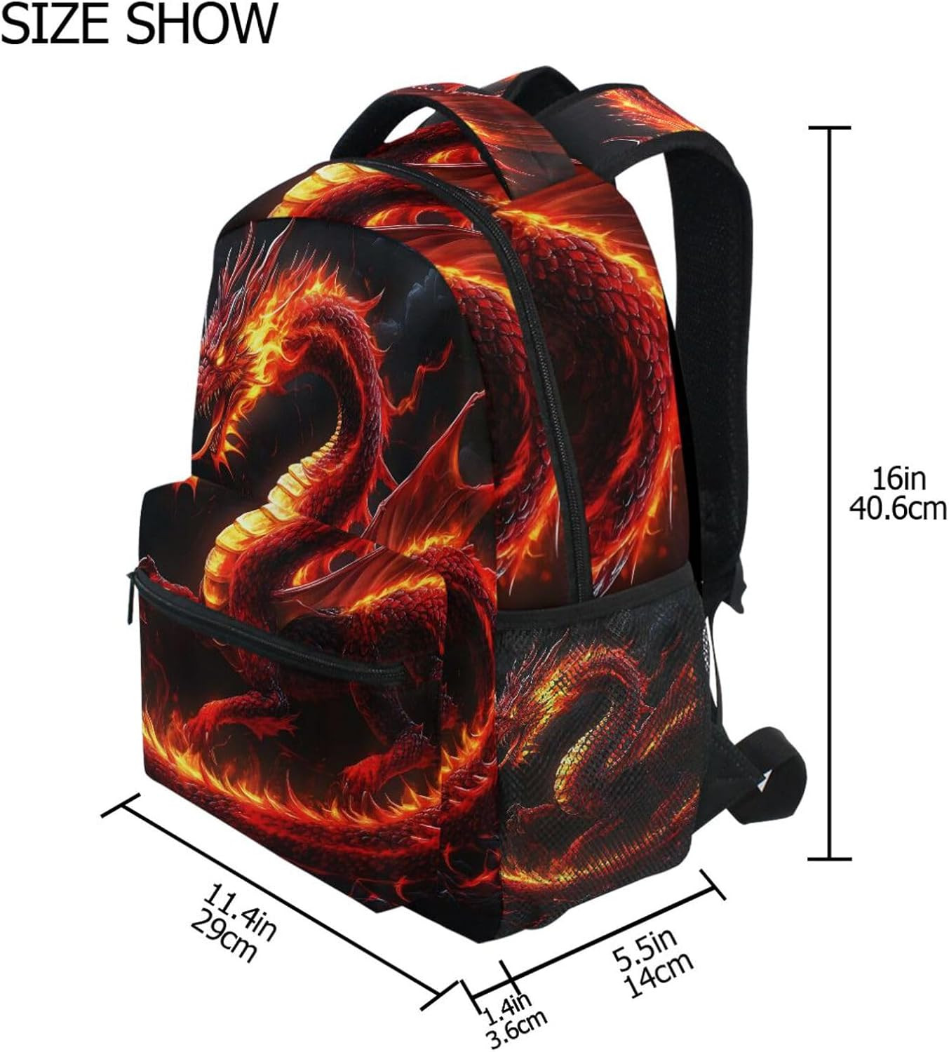 Fire Dragon Kid’S Shool Backpack for Girls Boys,Laptop Travel Backpack,16.9″ H