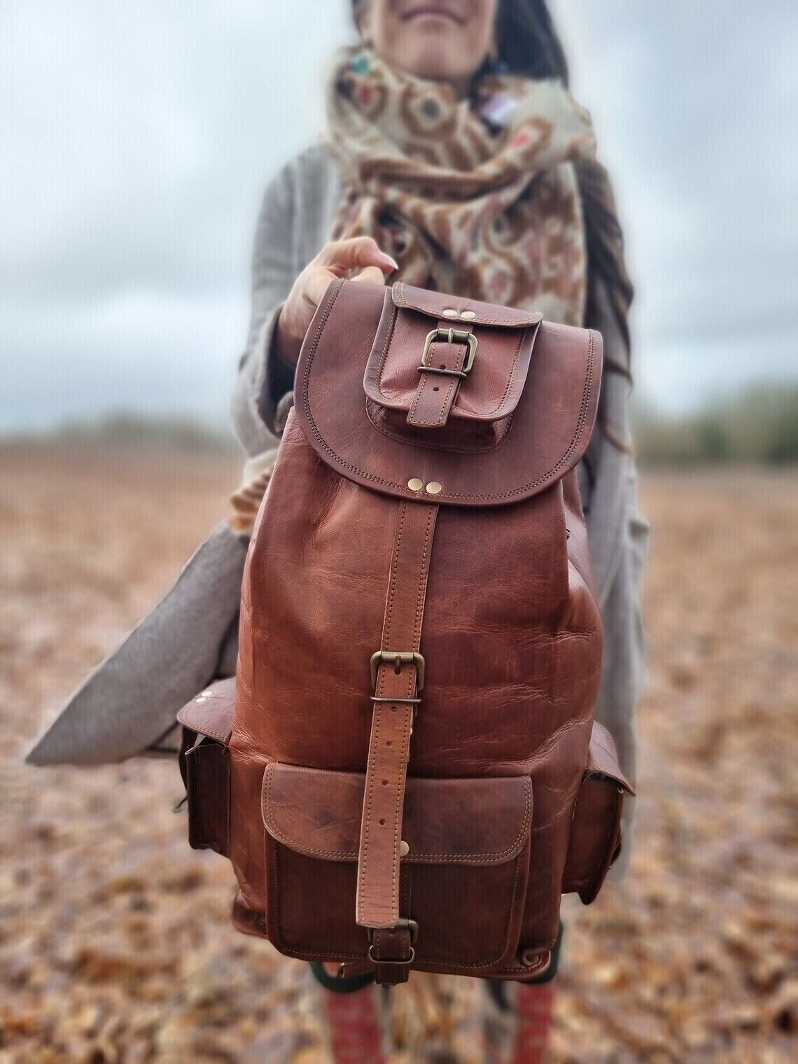 Real Leather Men’s Backpack Bag Laptop Satchel Briefcase Brown Vintage Bag
