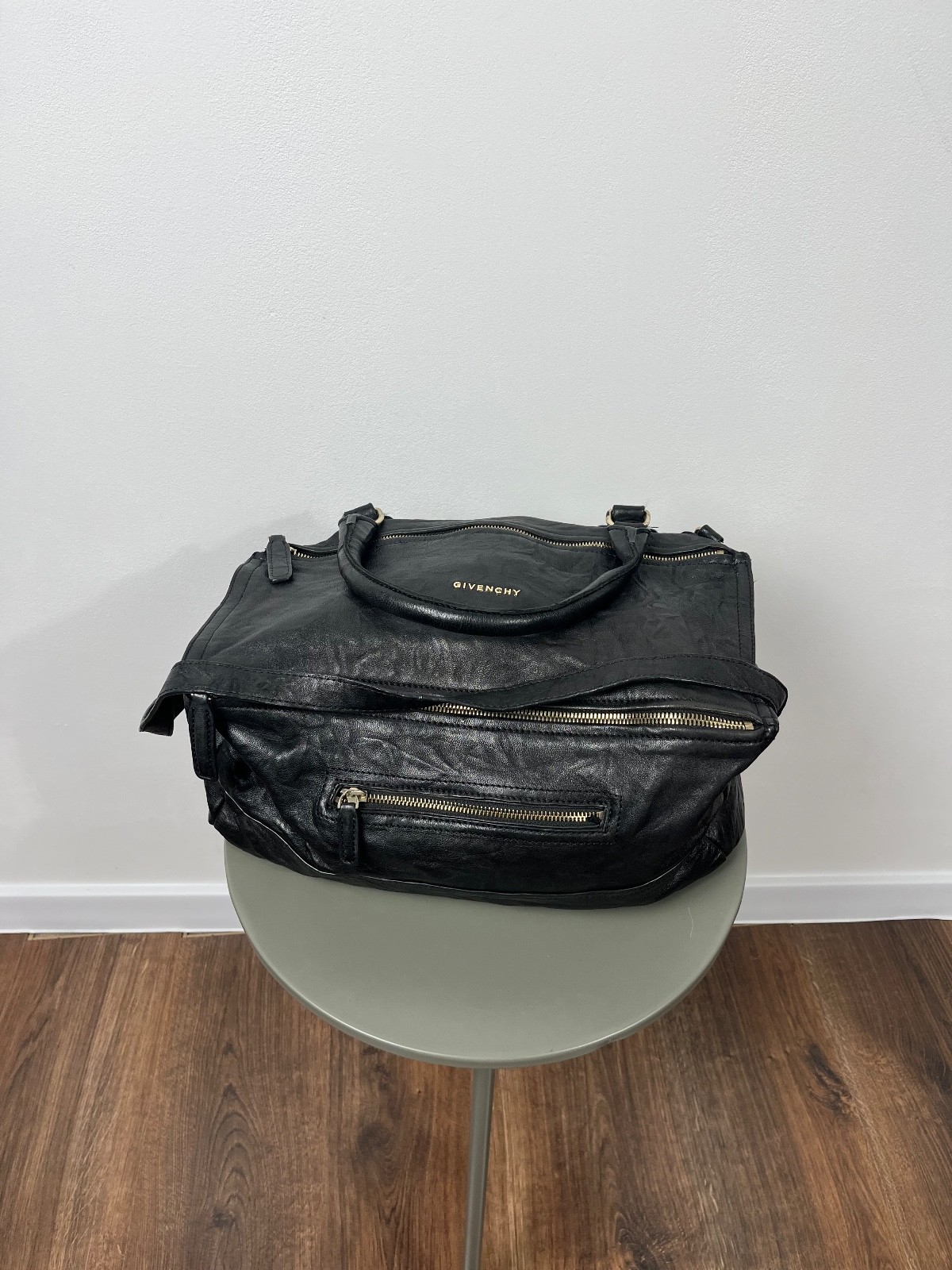 Givenchy Pandora Large Black Distressed Leather Shoulder Bag Vintage