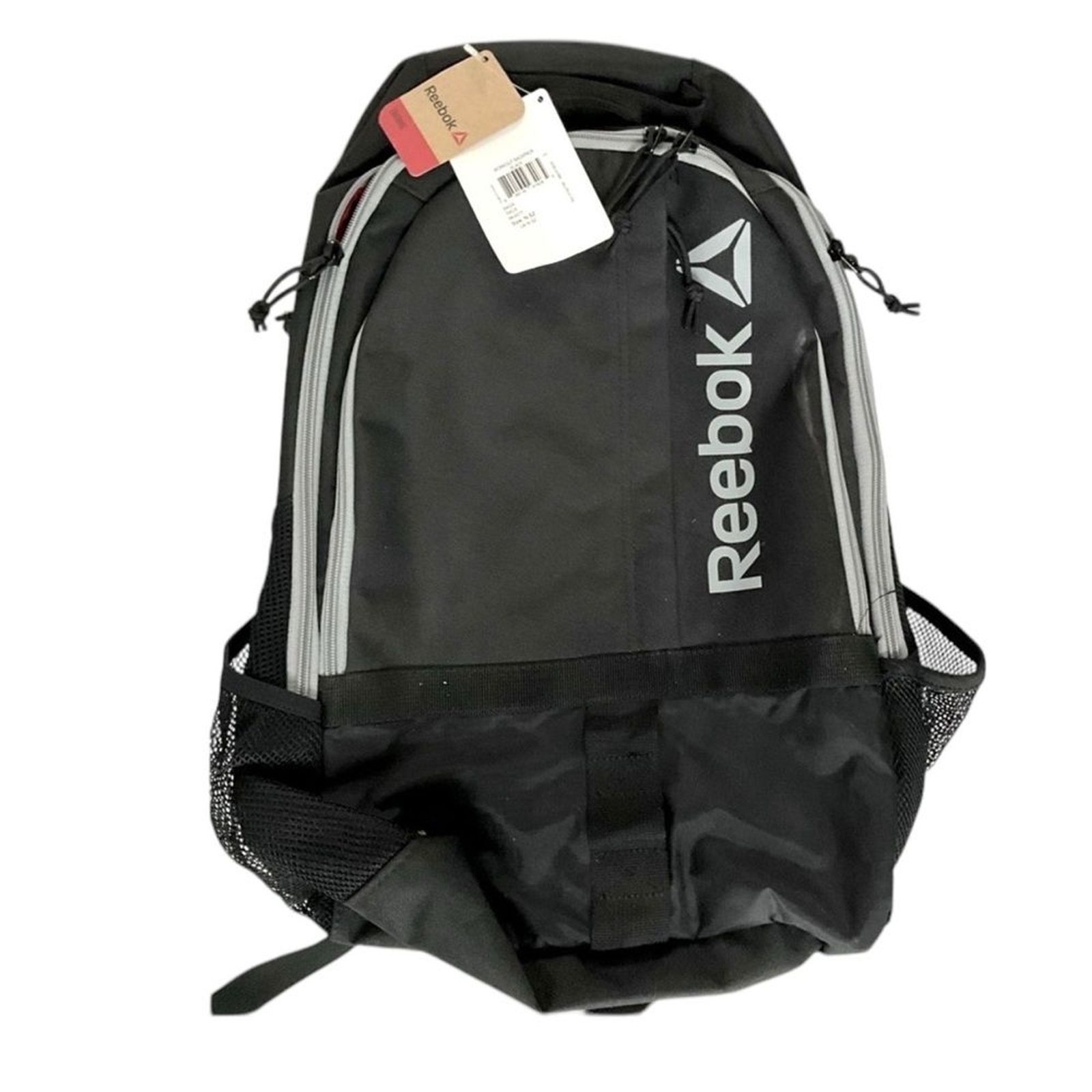 Reebok Black Grey Logo Red Interior 3 Zipper Compartment Workout Backpack Unisex