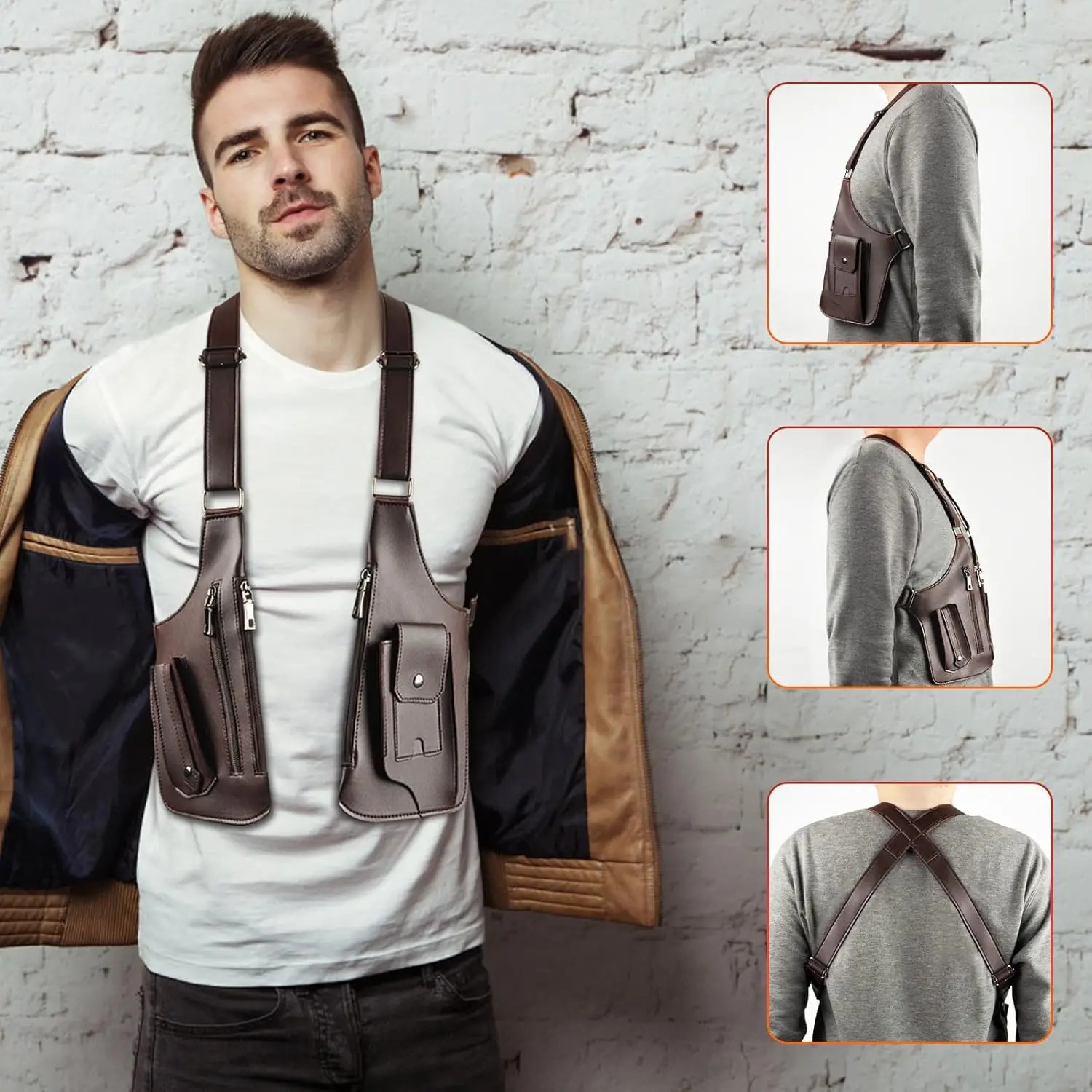 Shoulder Bag, Premium Leather Adjustable Underarm Shoulder Bag for Men
