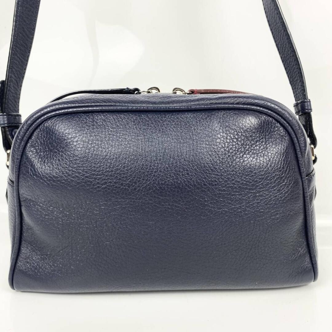 Bally Trainspotting Navy Leather Shoulder Bag Mens Striped Logo 26.5cm
