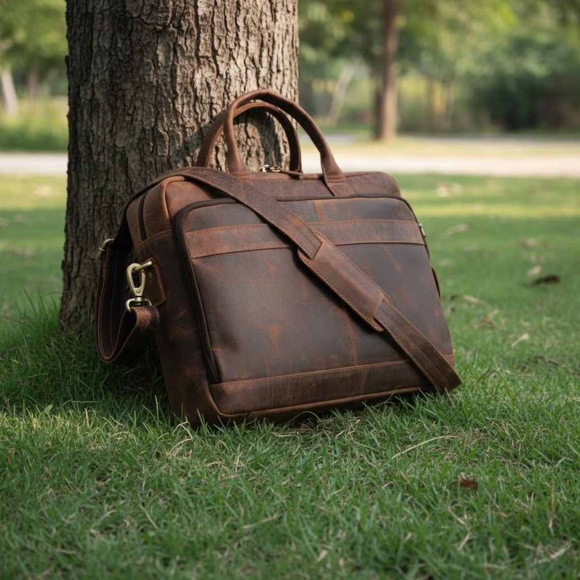 Full Grain Leather Briefcase Bag Vintage Laptop Bag 15 Inch