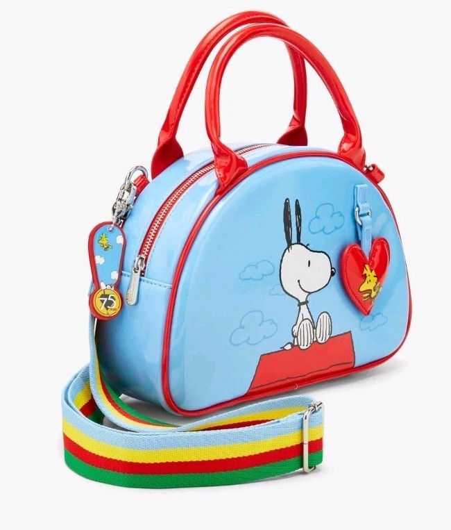 Whatever! Makes You Happy Peanuts Snoopy Woodstock Bowler Handbag Purse Rainbow