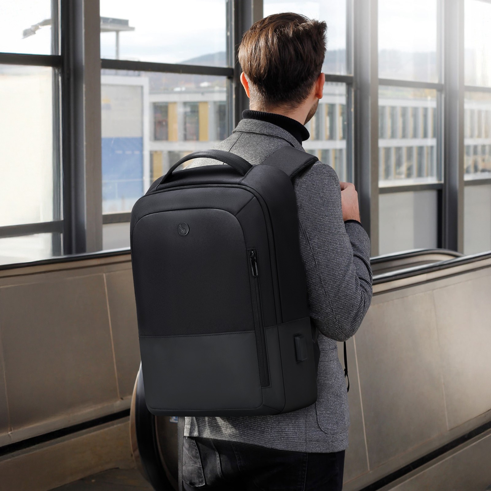 OIWAS Men Classic Backpack Waterproof 15.6″ Laptop Backpack Black with USB Port