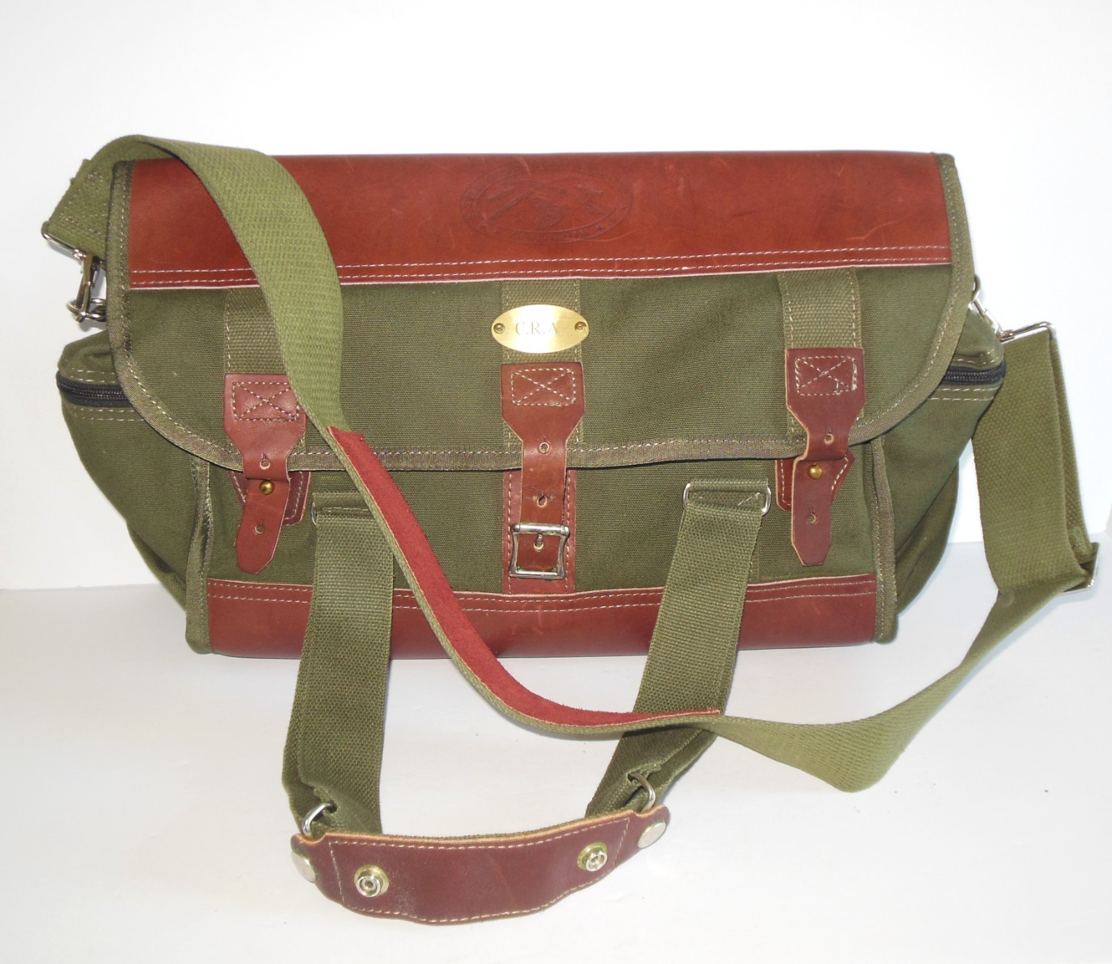 Orvis Battenkill Duffle Bag Canvas Leather Green Travel Kit Camera Bag Vintage