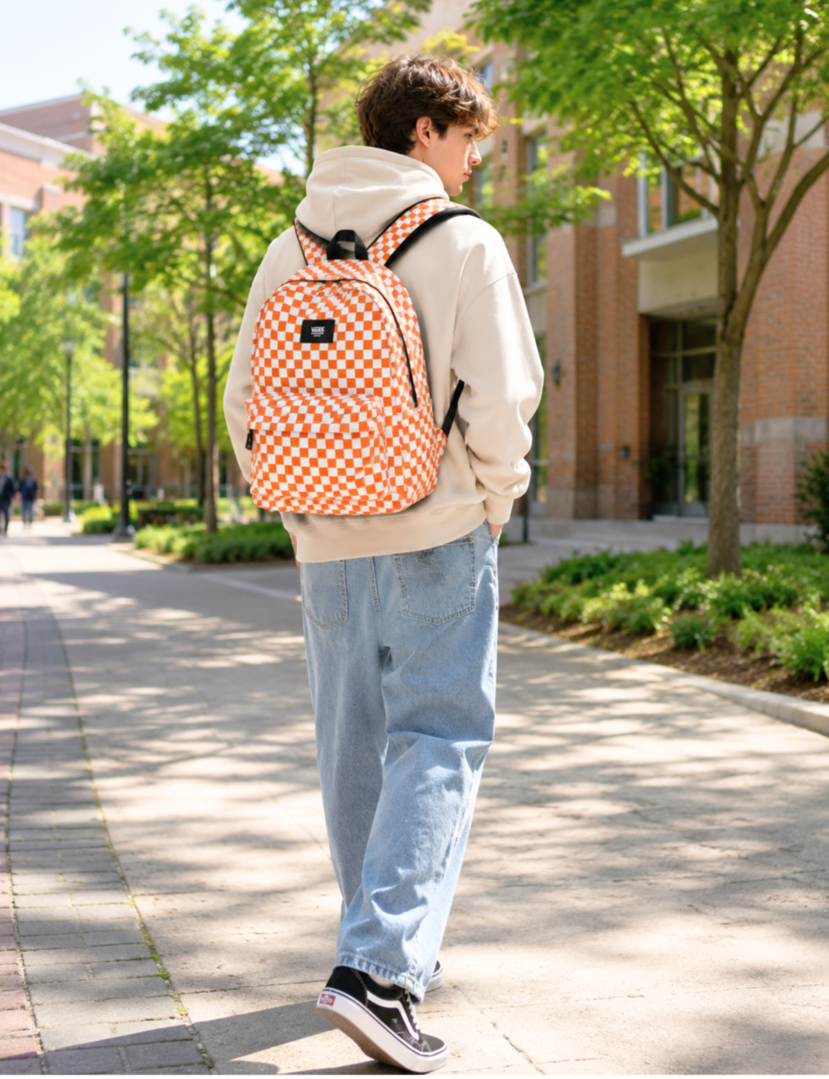 Vans Checkerboard Backpack Orange White Laptop School Travel Daypack Large NWT